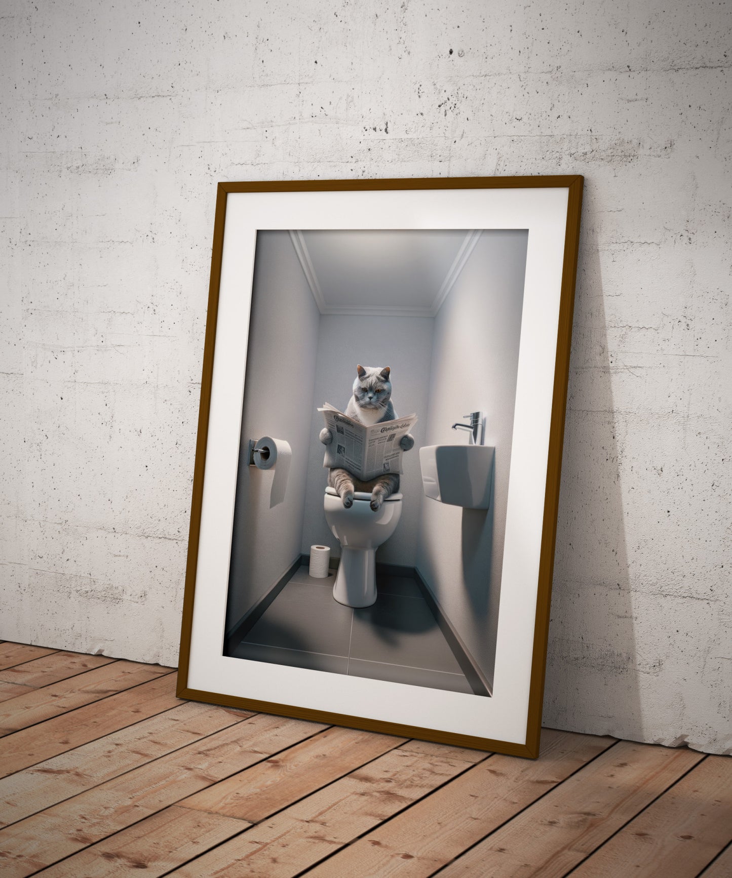 "Funny British Shorthair Cat Toilet Poster - Bathroom Decor Wall Art - Perfect Gag Gift for WC"