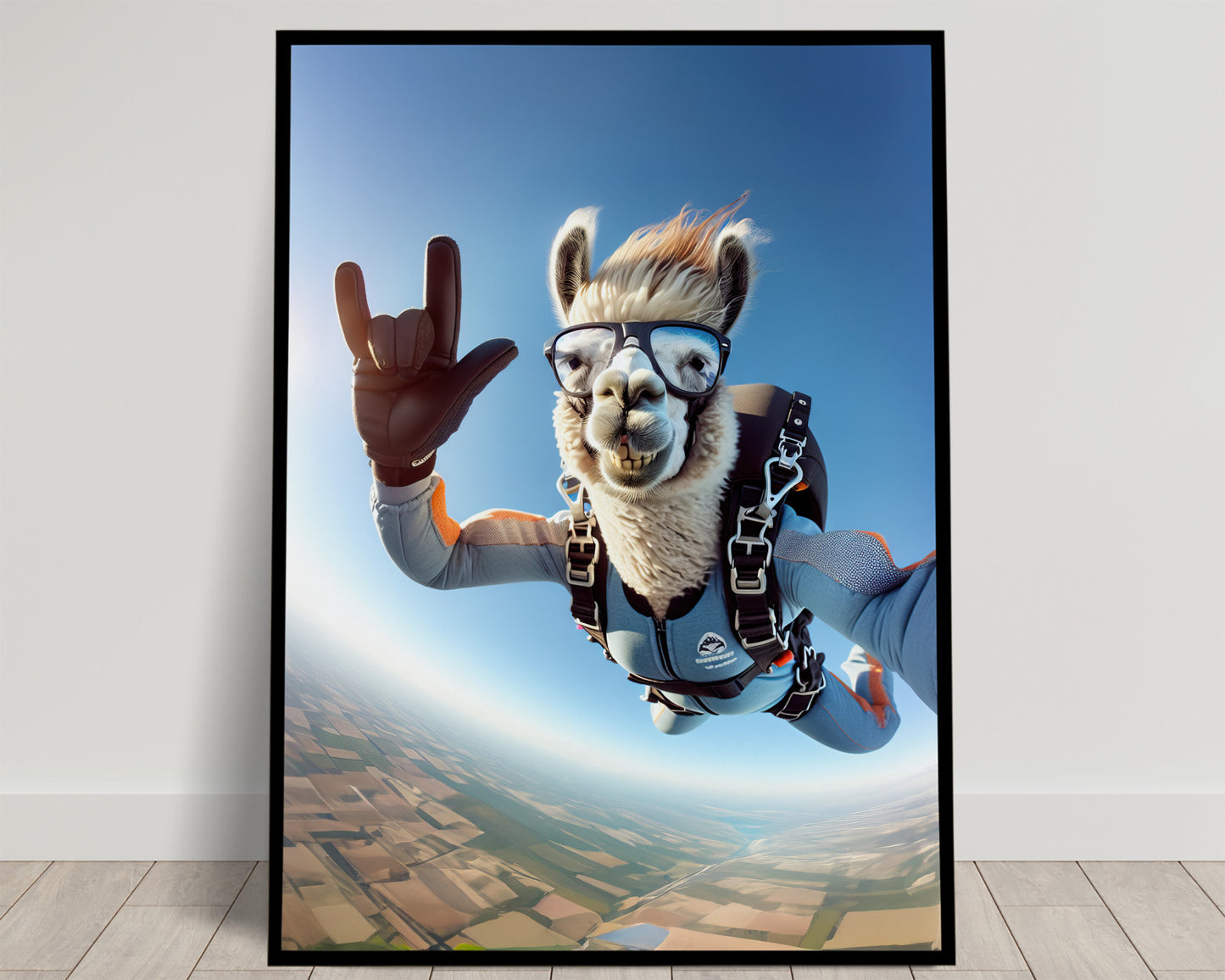 "Skydiving Llama Poster - Epic Animal Print Wall Art | Extreme Sport Decor for Animal Lovers"