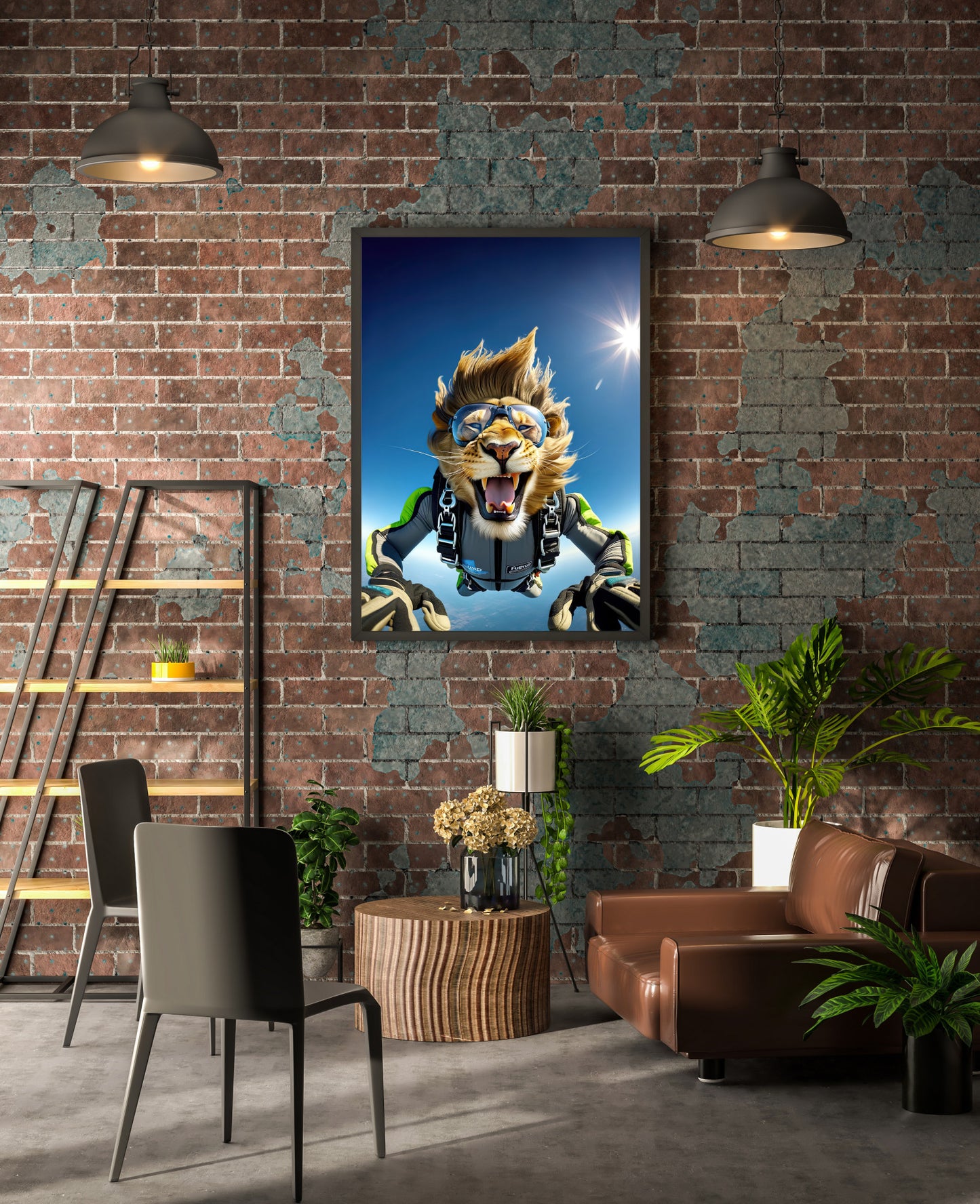 Skydiving Lion Poster - Epic Wall Art - Extreme Sport Decor - Unique Animal Print for Animal Lovers