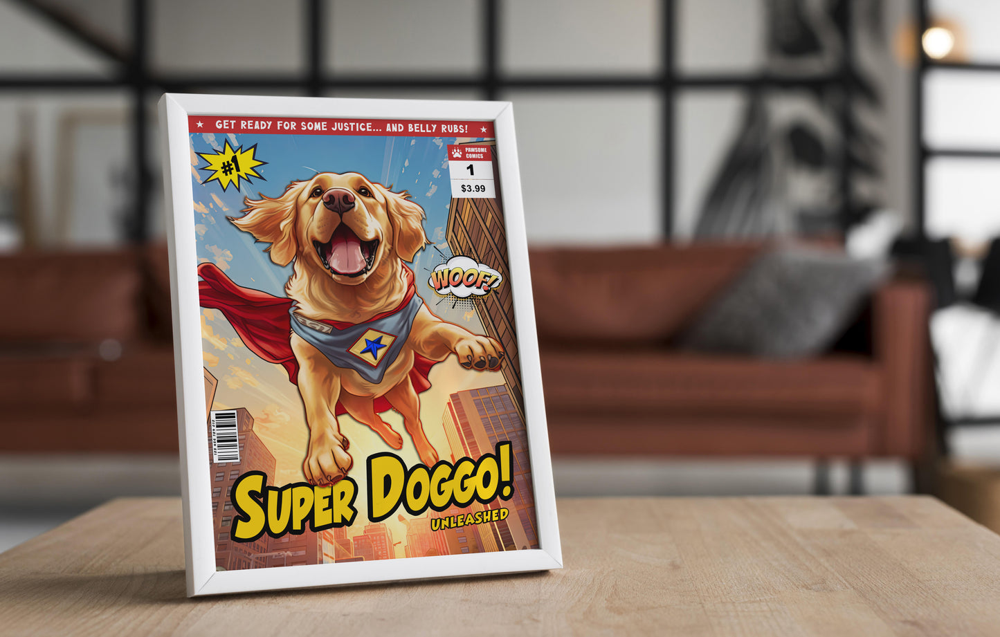 Golden Retriever Superhero Poster - Humorous Wall Art, Perfect Dog Lover Gift, Cartoon Comic Book Cover Print