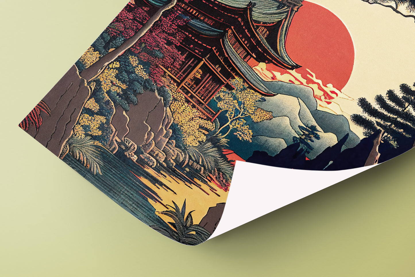 Japanese Temple Poster - Rural Landscape Wall Art, Japanese Style Illustration, Frameable Decor