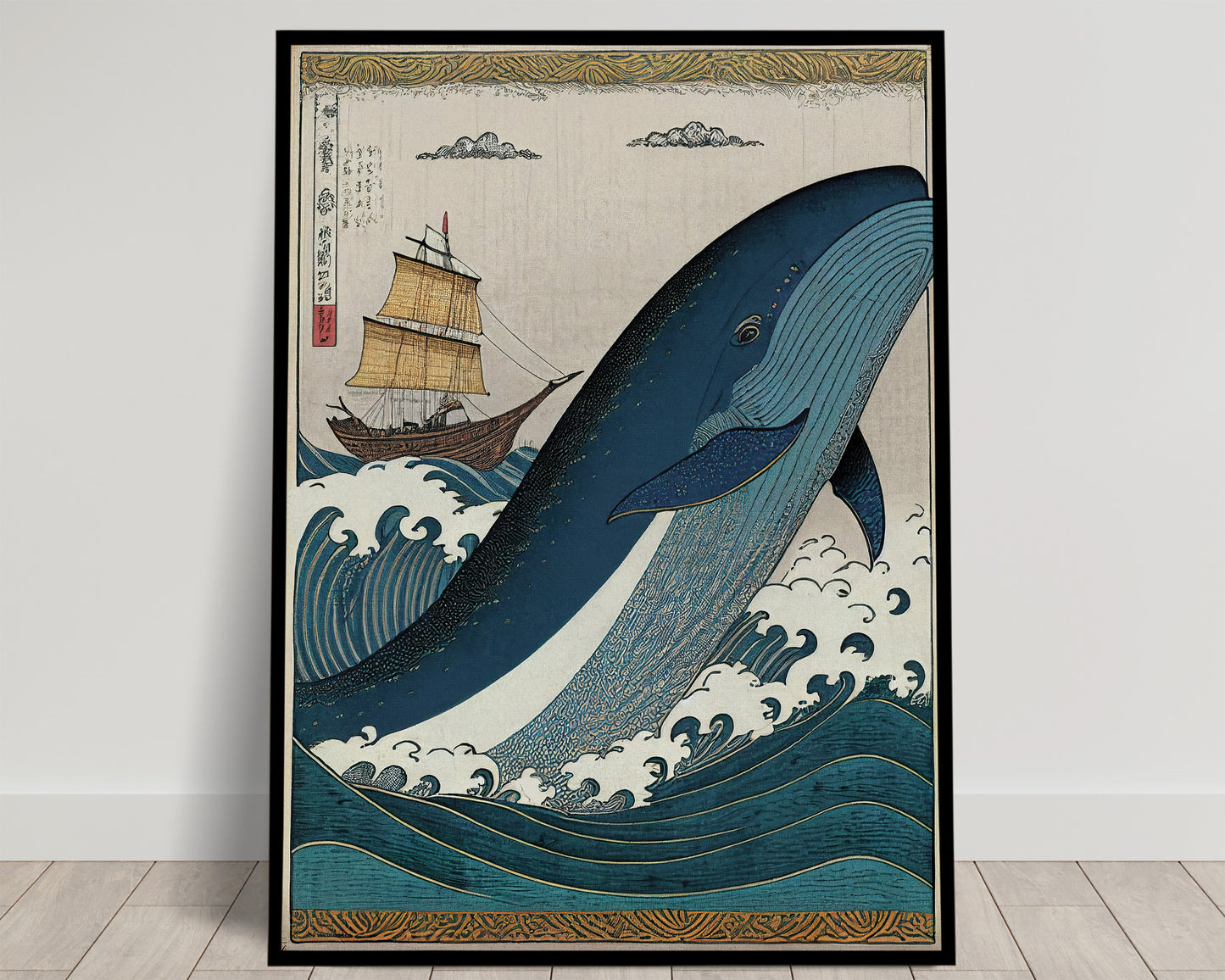 Affiche Poster Baleine et Bateau Style Art Japonais Ukiyo-e - Illustration Murale Décorative Japon