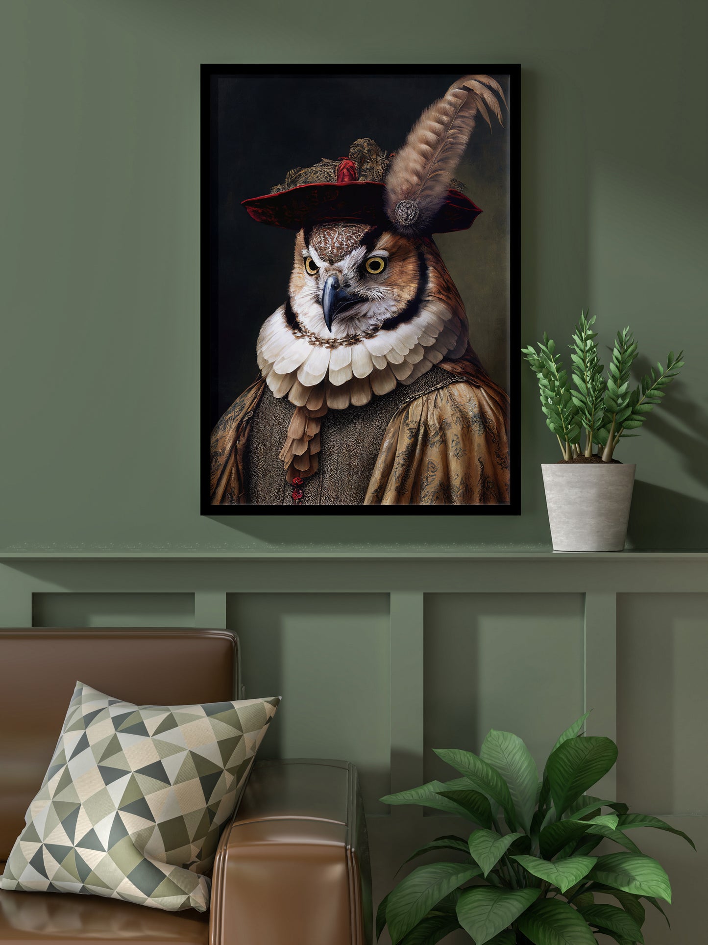 Poster hibou royal style baroque, Décoration murale animaux, Art mural hibou majestueux