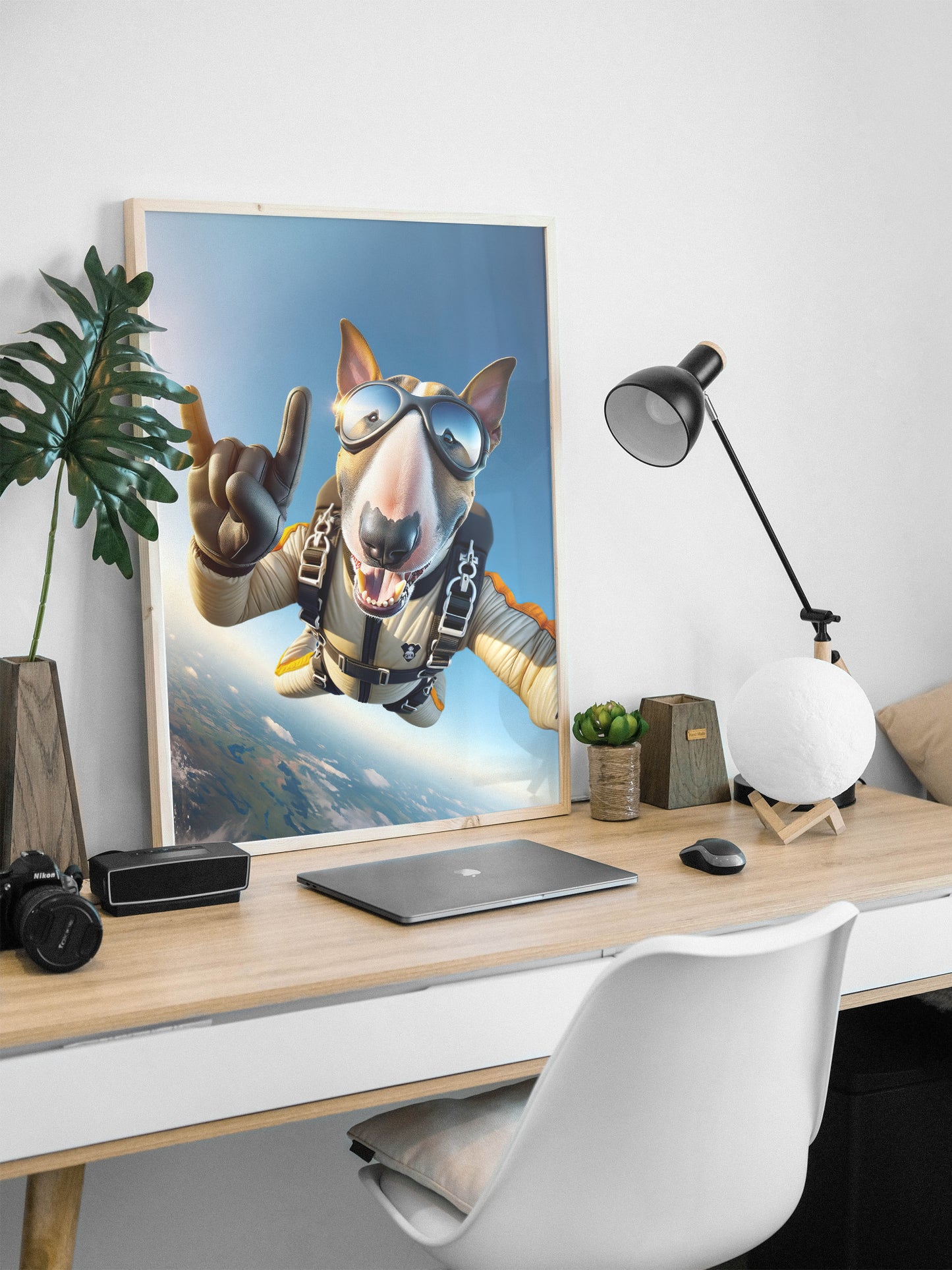 Epic Free Fall Bull Terrier Poster - Unique Skydiving Animal Print Wall Art for Extreme Sports Lovers Decor