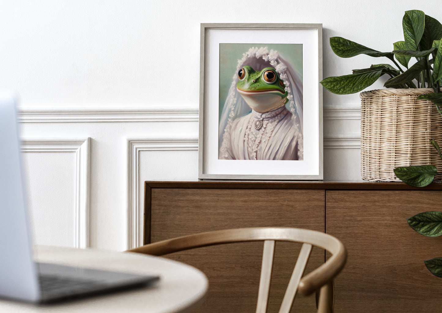 Poster Grenouille en Robe de Mariée – Affiche Murale Animaux Humour, Déco Murale Mariage Cadre