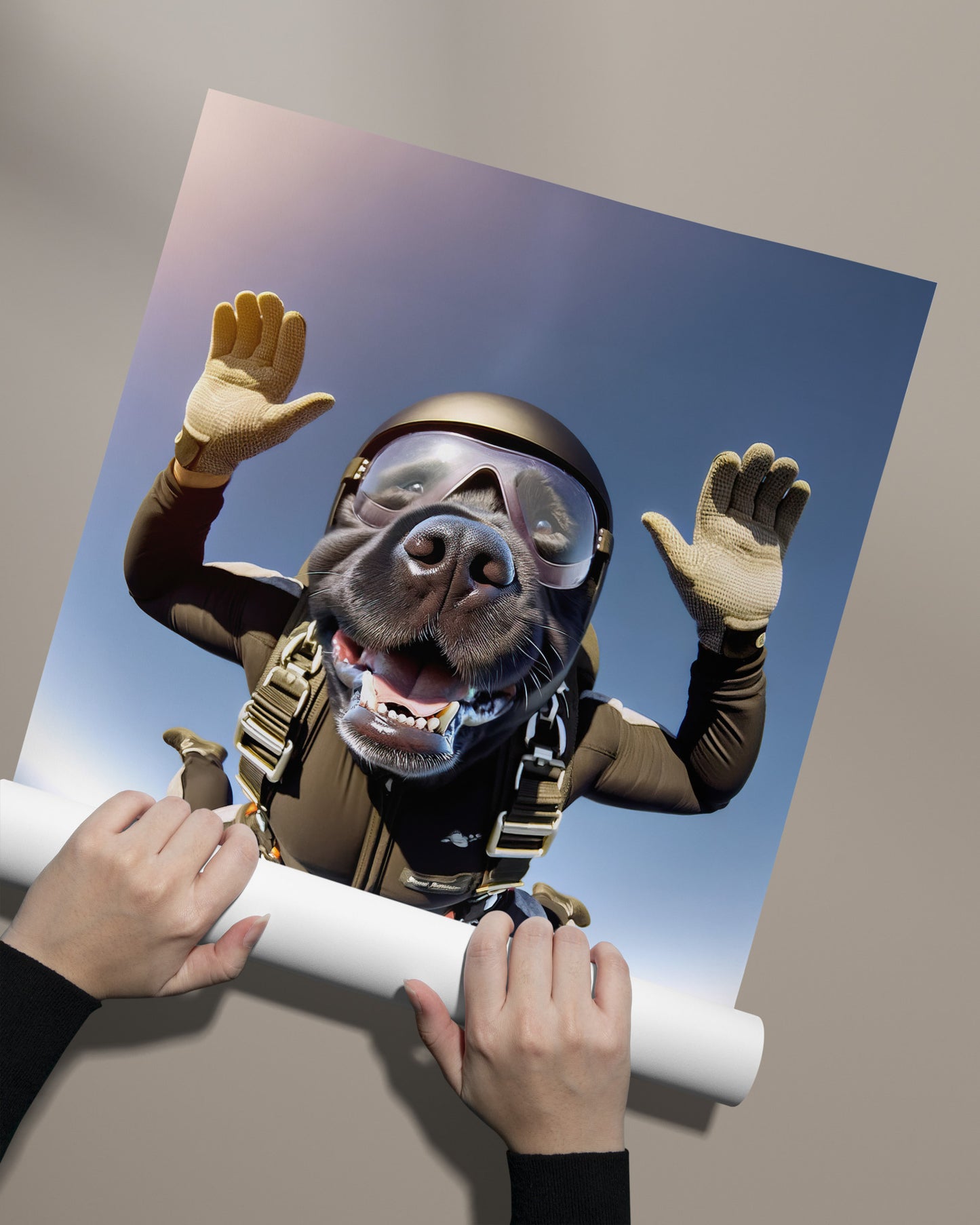 Affiche murale Labrador Skydiving, Poster Chien en Parachute, Décor Sport Extrême, Idée cadeau unique pour maison