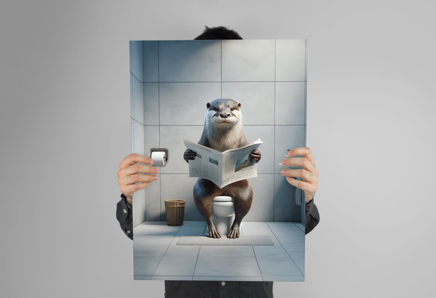 Funny Otter Reading Newspaper Poster - Unique Bathroom Wall Art for Toilet Decor | Perfect Funny Gift