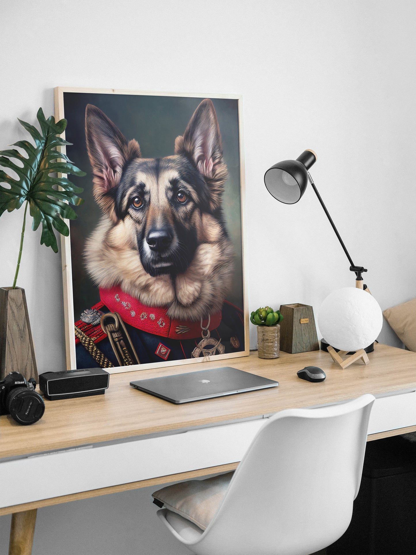 German Shepherd in Military Uniform Poster, Animal Wall Art, Decorative German Shepherd Print, Unique Dog Lover's Wall Decor