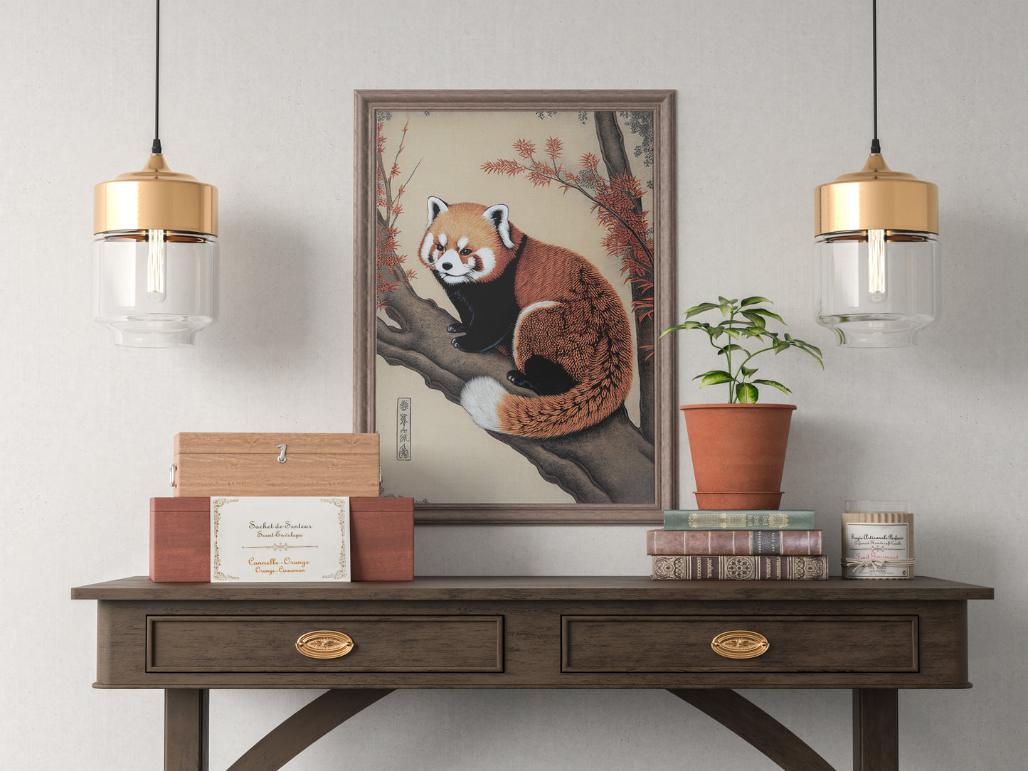 Affiche de Panda Roux Style Japonais - Poster Ukiyo-e, Art et Décoration Murale pour Intérieur Moderne