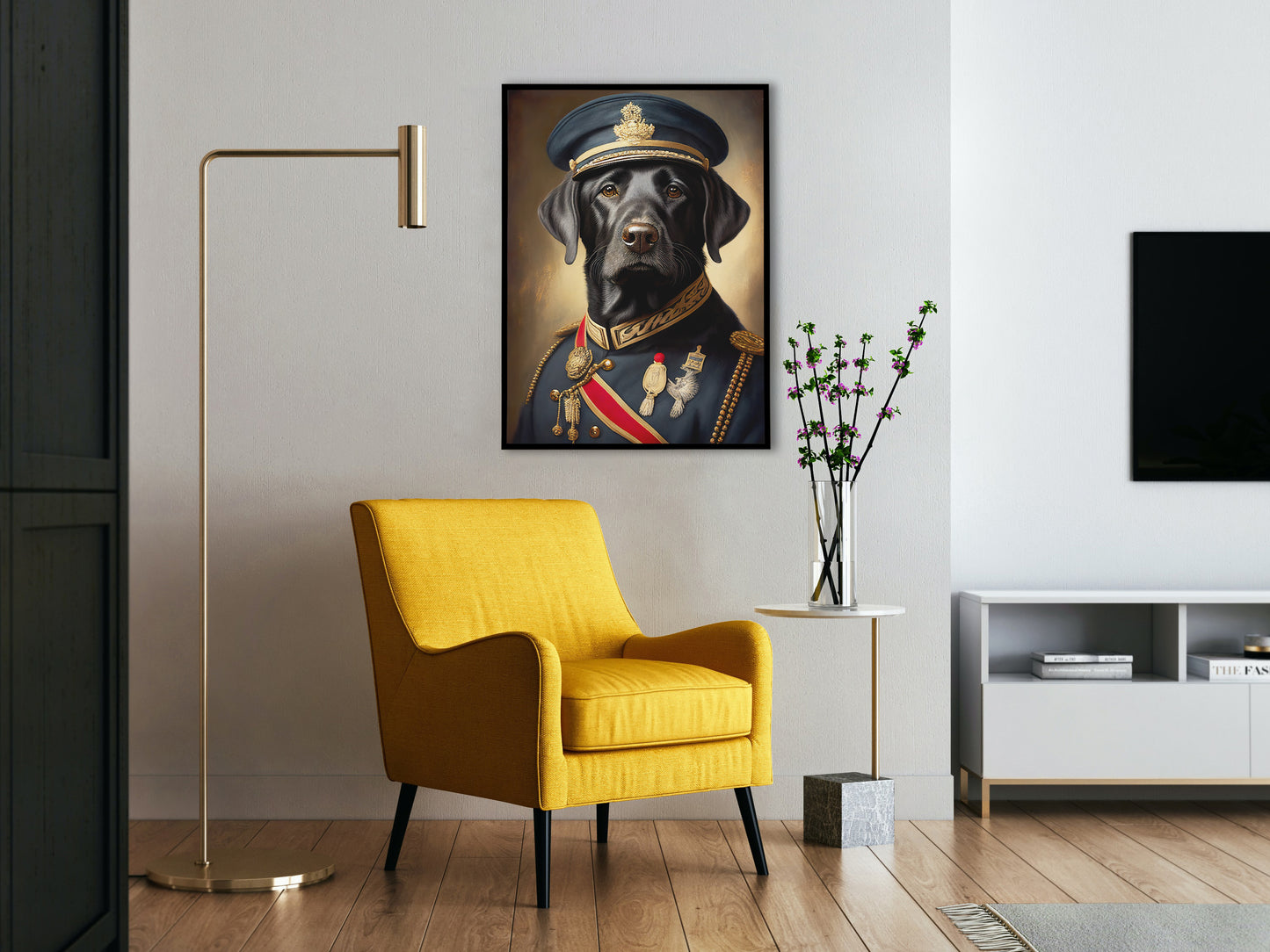 Poster Labrador Noir en Uniforme Militaire - Décoration Murale Animaux, Art pour Mur, Impression de Qualité