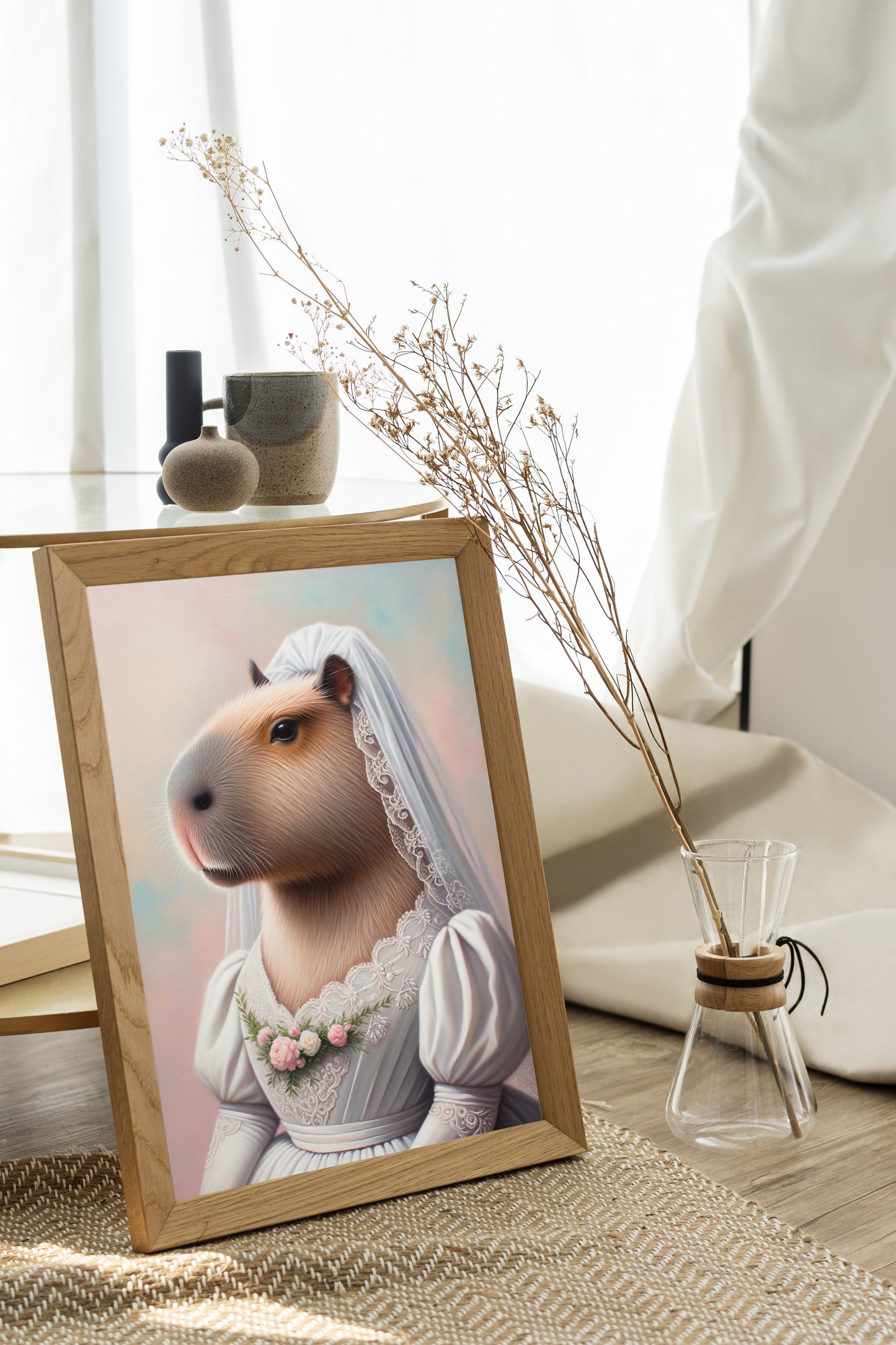 Poster de Capybara en Robe de Mariée - Décoration Murale Animaux Humoristique - Affiche Mariage Cadre