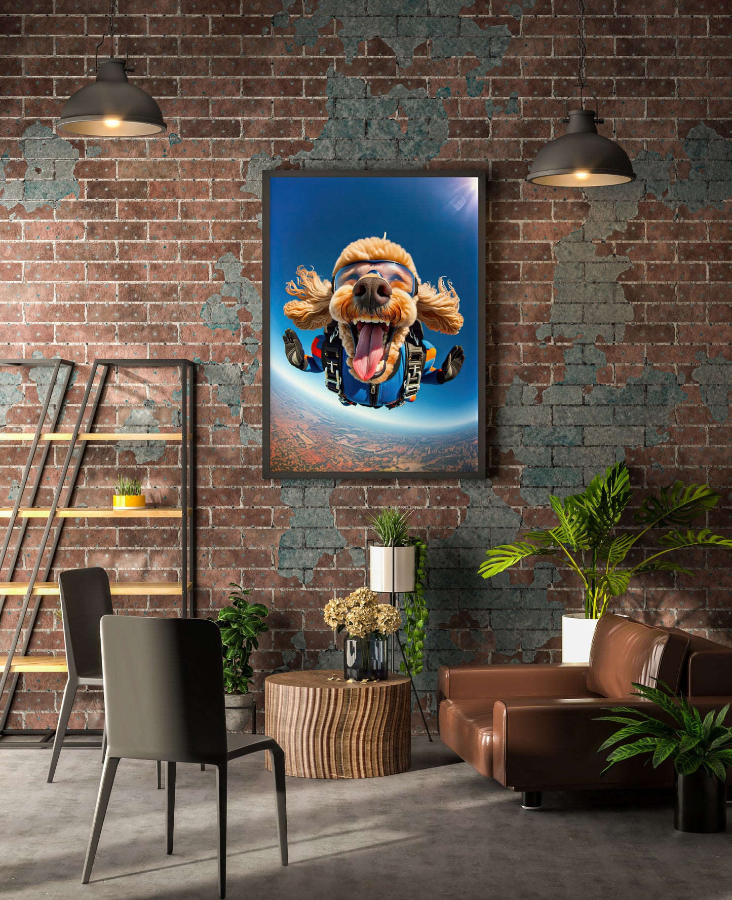 Affiche Murale Caniche en Chute Libre - Poster Chien Skydiving - Décor Sport Extrême - Idée Cadeau Unique