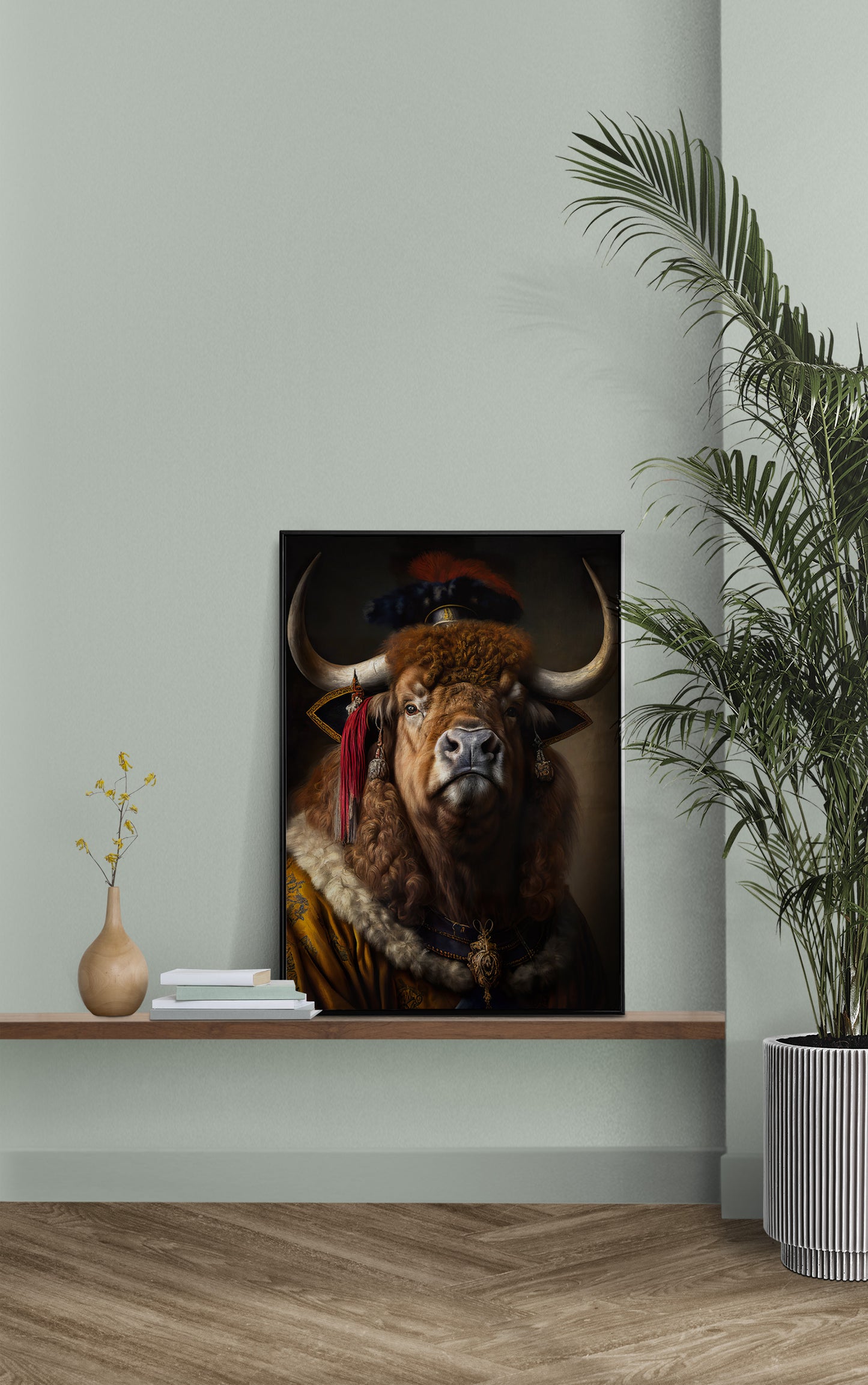 Affiche Poster de Bison Noble Style Baroque, Décoration Murale Animale, Idée Cadeau à Encadrer