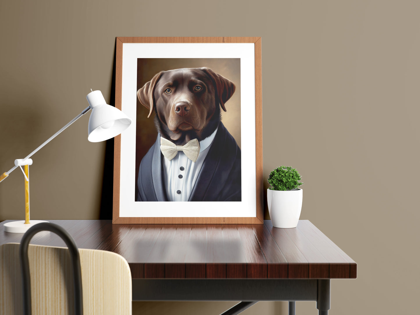 "Chocolate Labrador Tuxedo Poster: Elegant Animal Wall Art, Charming Pet Portrait Decoration for Home"