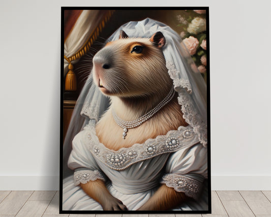 Capybara in Wedding Dress Poster - Funny Animal Wall Art - Unique Bride Decor - Quirky Gift for Home or Office