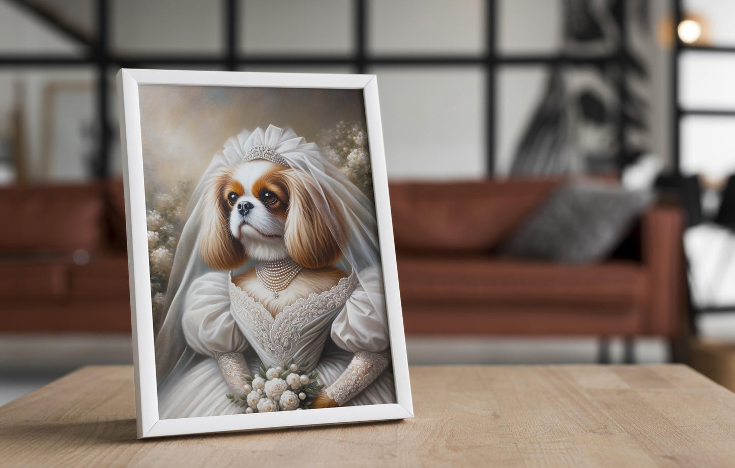 "Cavalier King Charles Spaniel in Wedding Dress Poster - Unique Dog Bride Wall Art Decor - Perfect Gift"