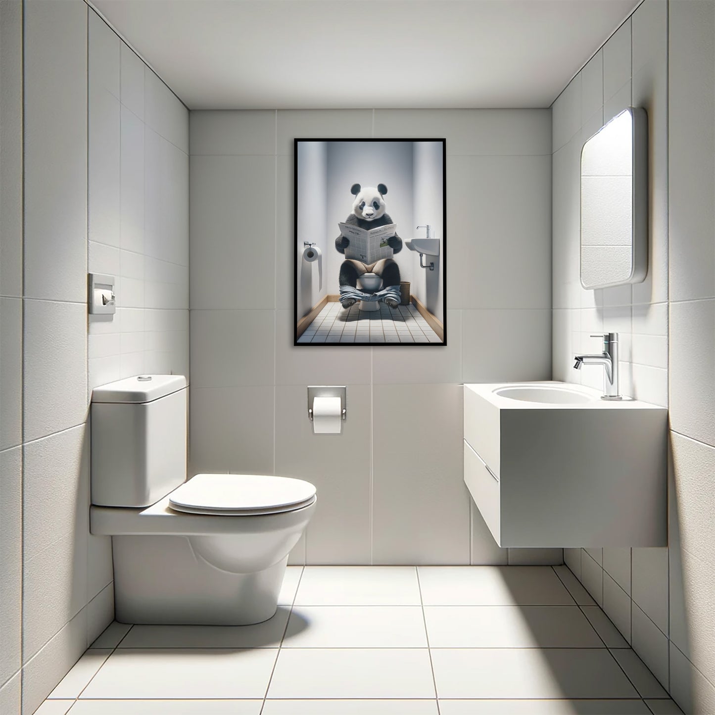 Poster Panda Humour aux Toilettes - Décoration Amusante WC, Cadre Déco Salle de Bain, Cadeau Rieur