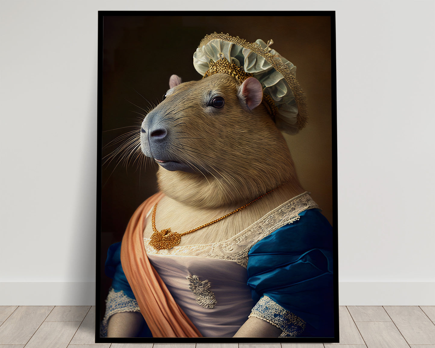 Affiche murale humoristique : Capybara en robe de Princesse baroque, Poster décoratif unique, Art mural fantaisiste