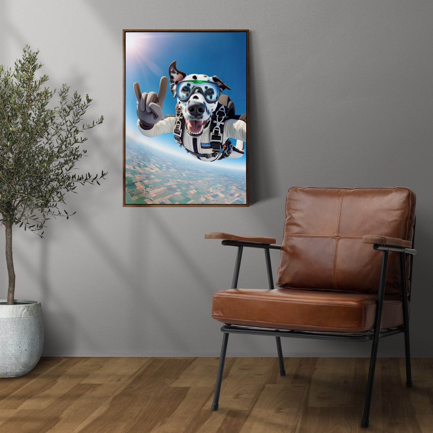 "Skydiving Dalmatian Poster - Unique Animal Art Print for Extreme Sport Lovers - Epic Wall Decoration Gift"