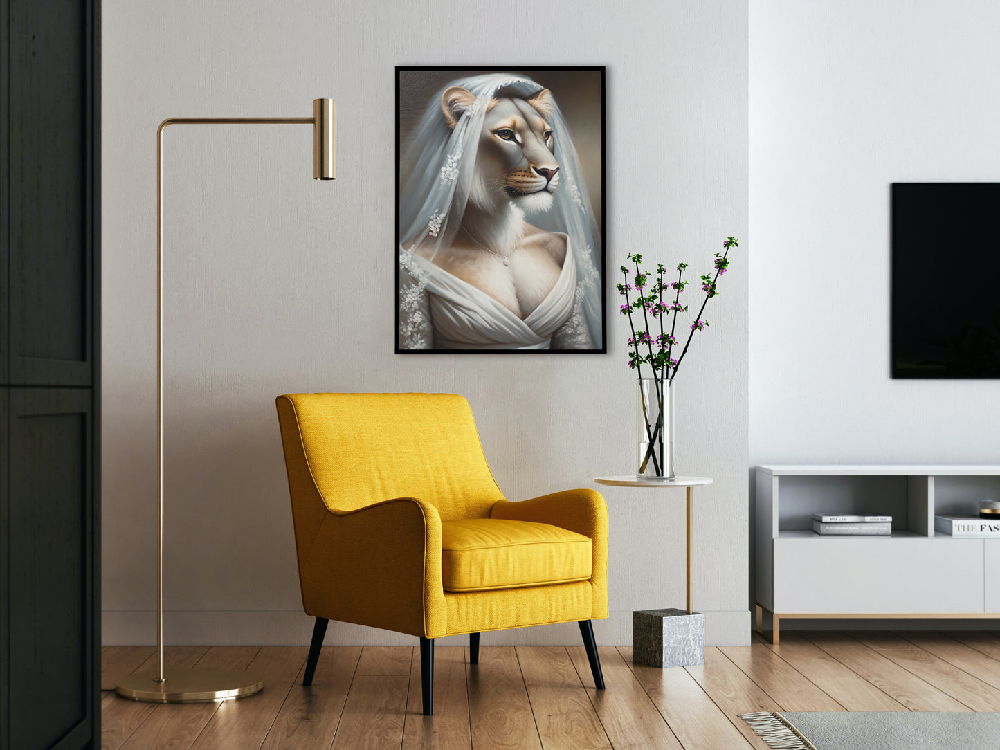 Lioness Bride Poster | Funny Animal Wall Art Decor | Unique Wedding Gift Frame | Portrait Wall Decor