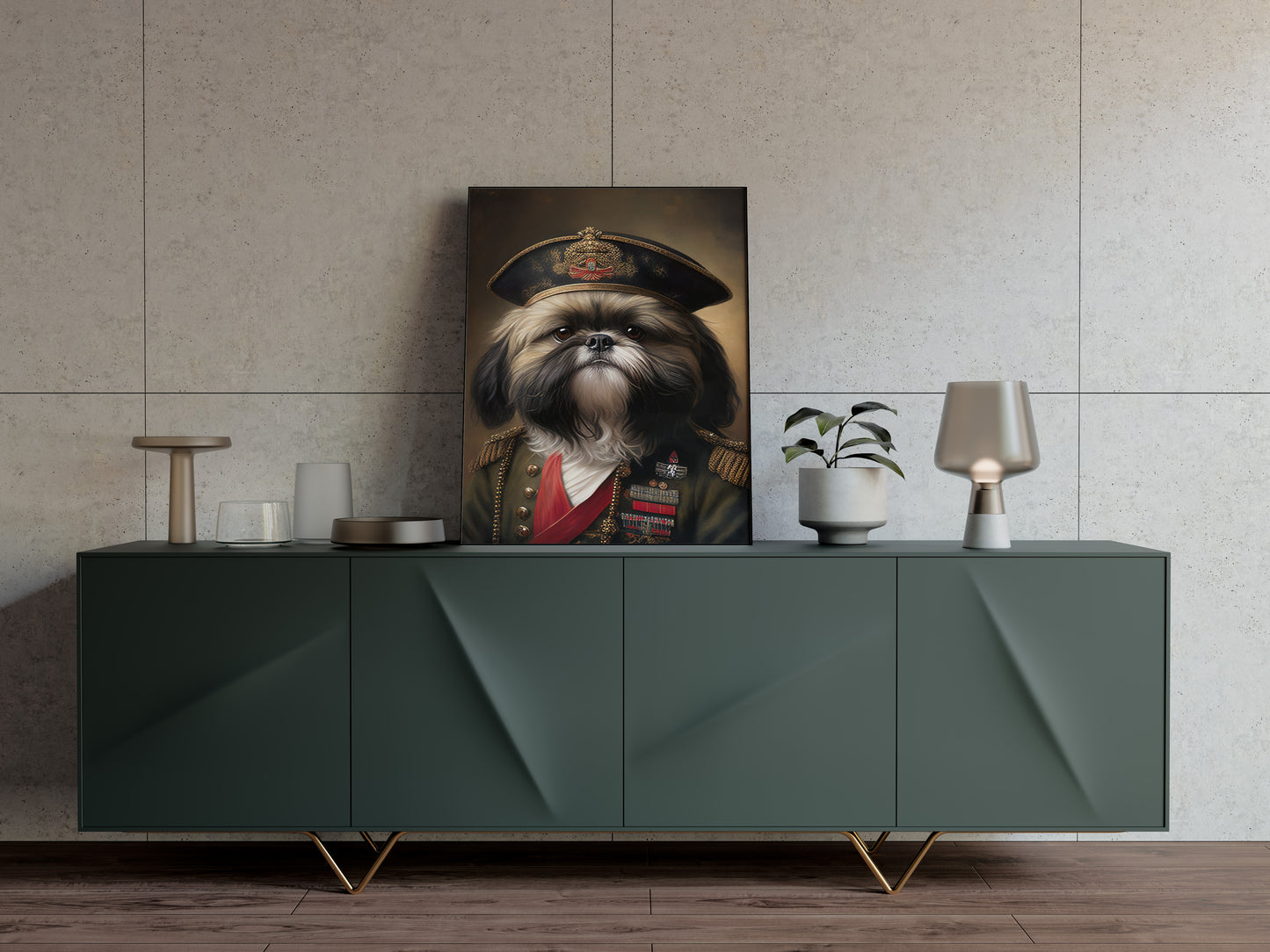 Poster Portrait Shih-tzu en Uniforme Militaire | Art Mural Chien Drôle et Héroïque | Décoration Murale Officielle