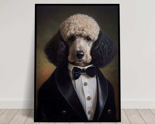 Poster Chic Caniche en Smoking - Impression Murale Humour Chien Tuxedo - Tableau Déco Murale Canin