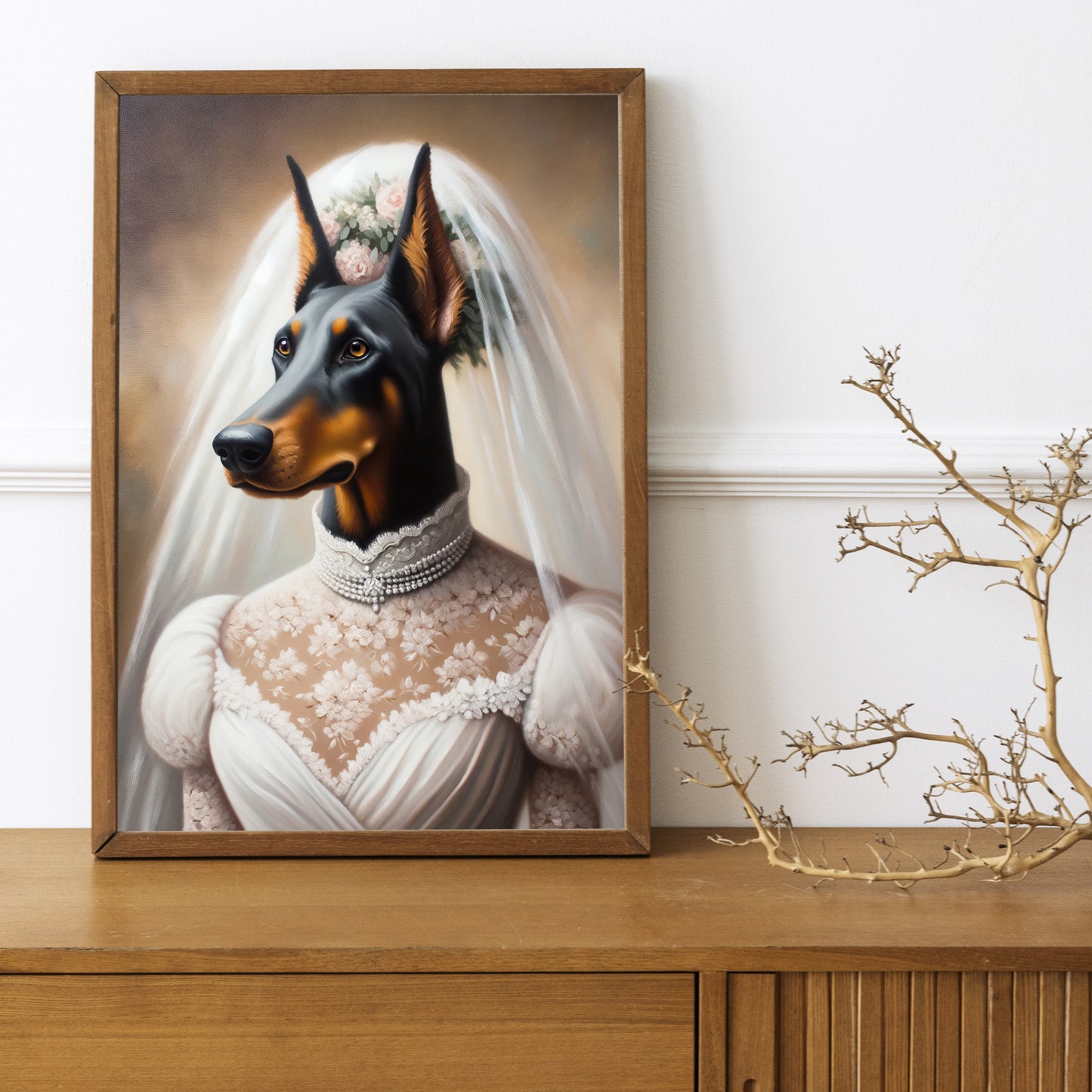 Doberman Pinscher Wedding Dress Poster - Funny Animal Wall Art Decor - Unique Dog Bride Print - Perfect Gift Idea