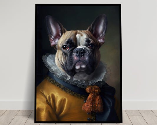 Poster Baroque Noble Bulldog Français, Décoration Murale Chien, Affiche Animaux à Encadrer