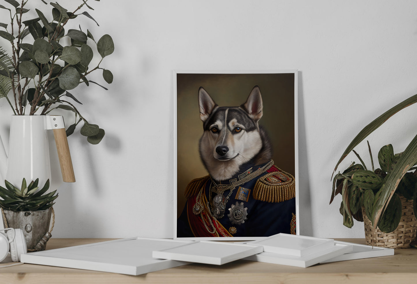 Heroic Husky Poster in Military Uniform - Funny Dog Wall Art, Portrait Print, Unique Husky Decoration