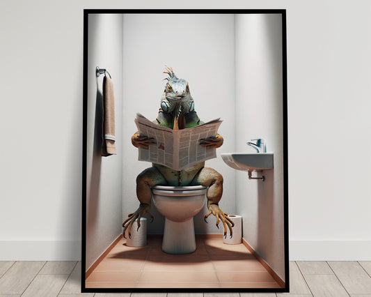 Iguana Toilet Poster: Humorous Bathroom Wall Art & Decor | Unique Gag Gift for Toilet Room Decor