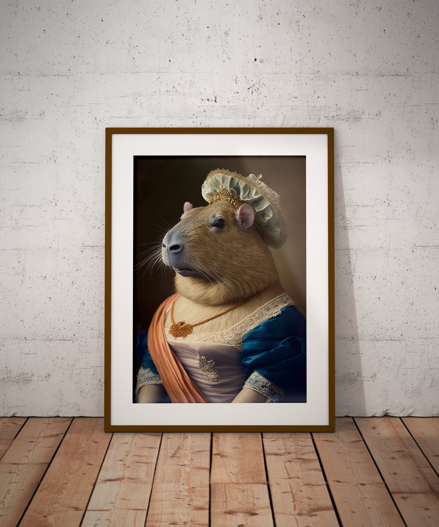 Affiche murale humoristique : Capybara en robe de Princesse baroque, Poster décoratif unique, Art mural fantaisiste