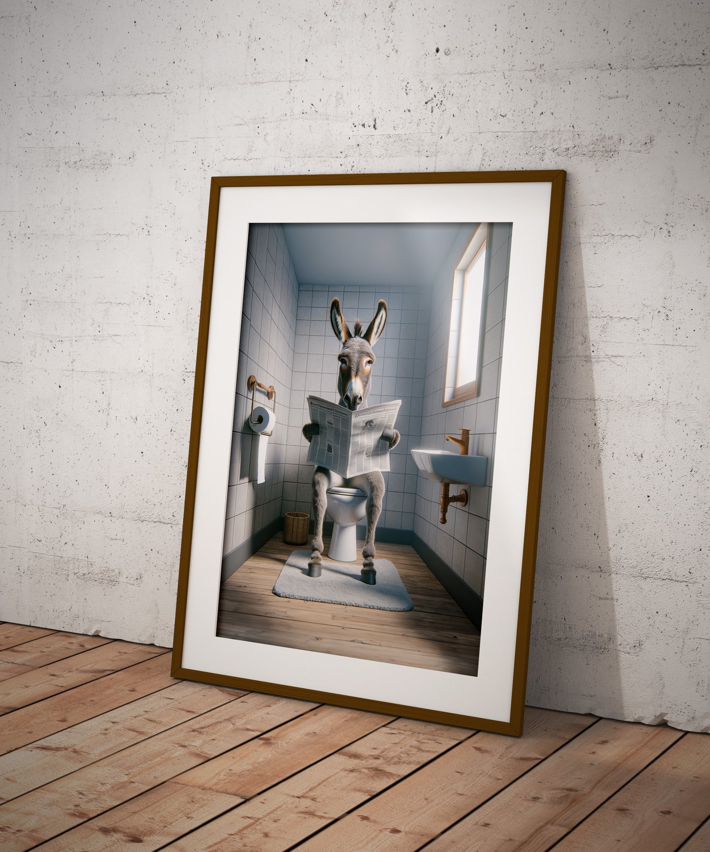 Funny Donkey Reading Newspaper Poster - Unique Bathroom Decor, WC Wall Art, Perfect Funny Gift