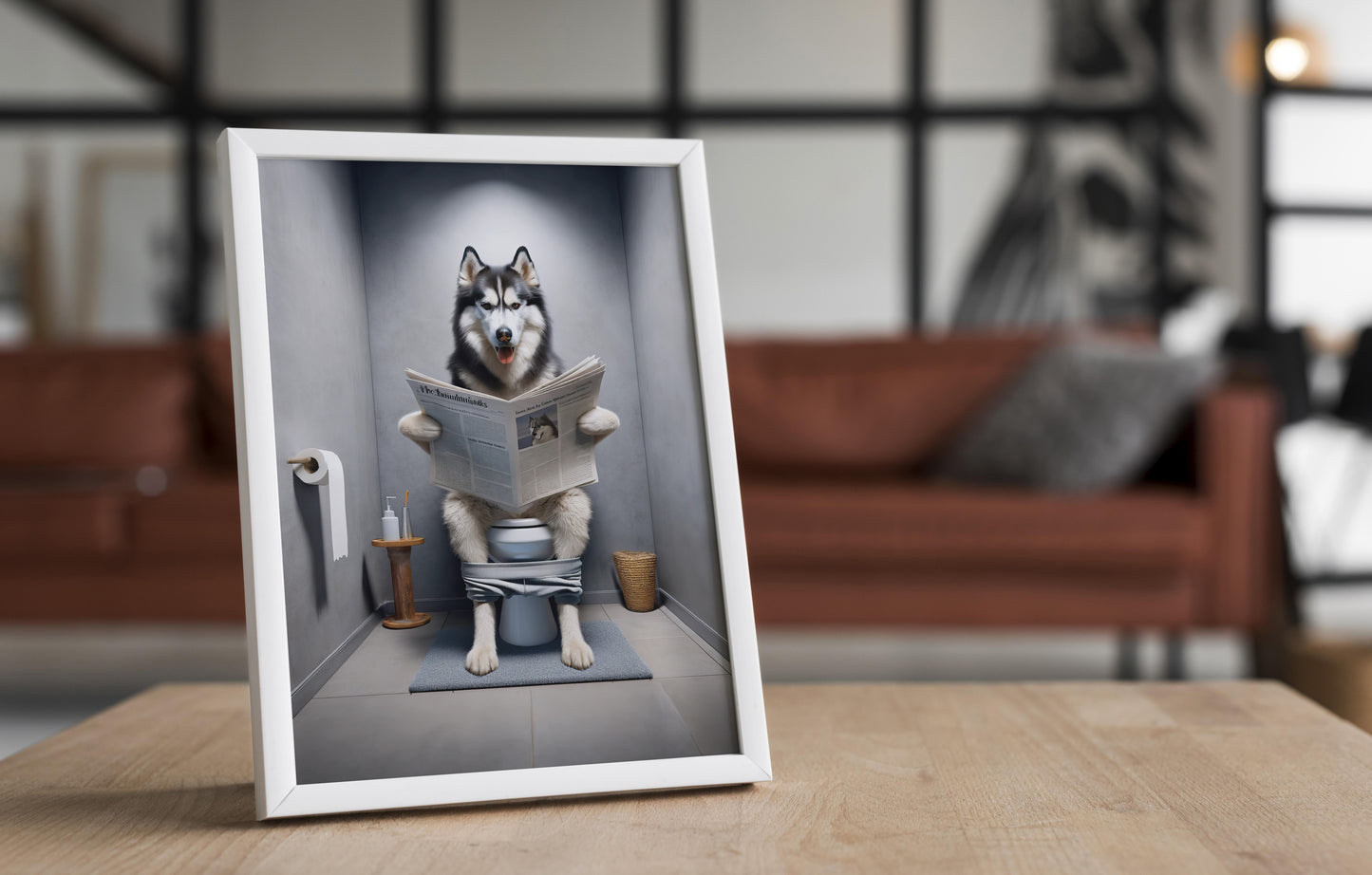 Funny Siberian Husky Bathroom Poster - Novelty Wall Art for WC - Humorous Decor - Perfect Funny Gift