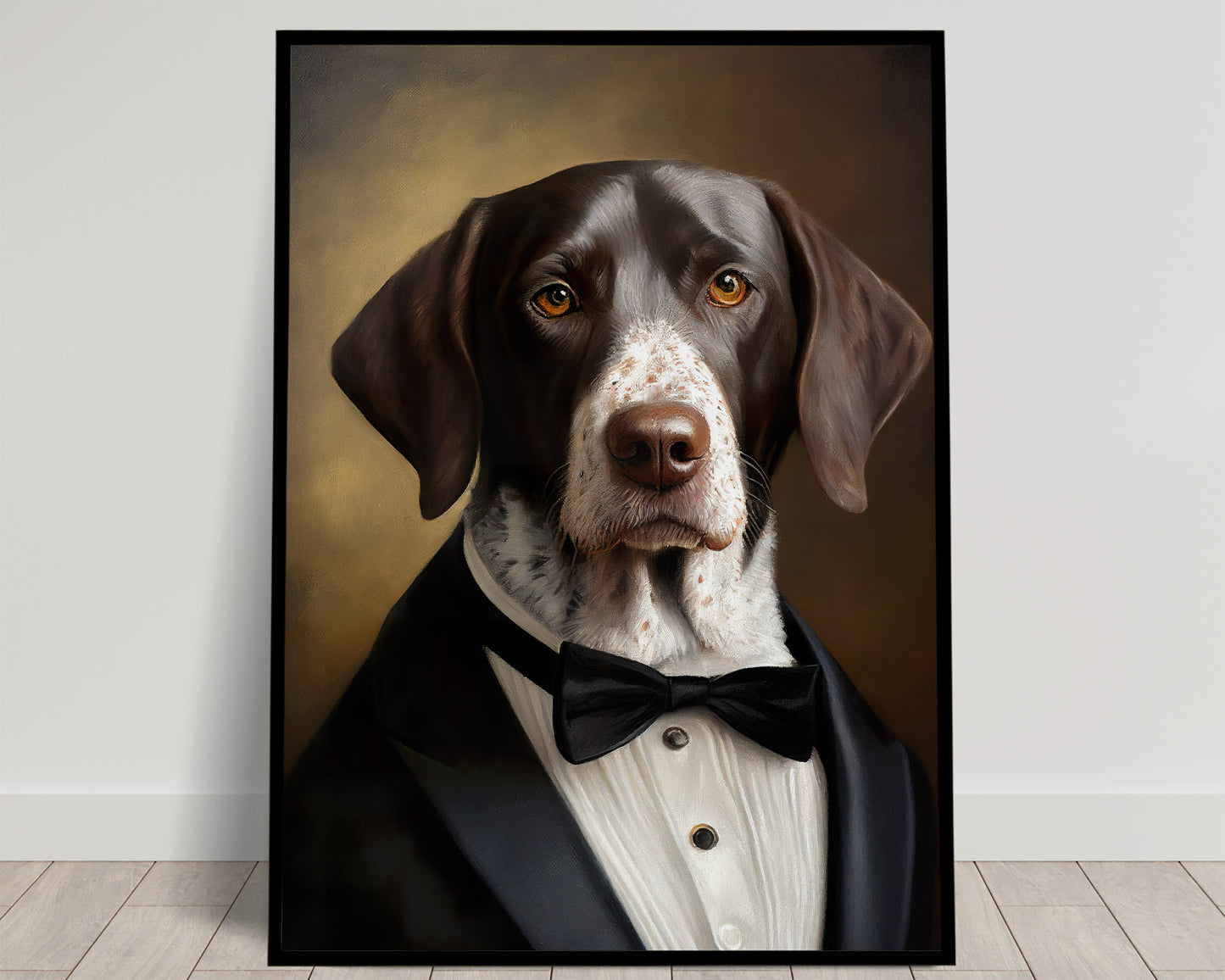 Chic Dog Poster - Short-haired Pointer in Tuxedo Portrait | Humorous Wall Art Print