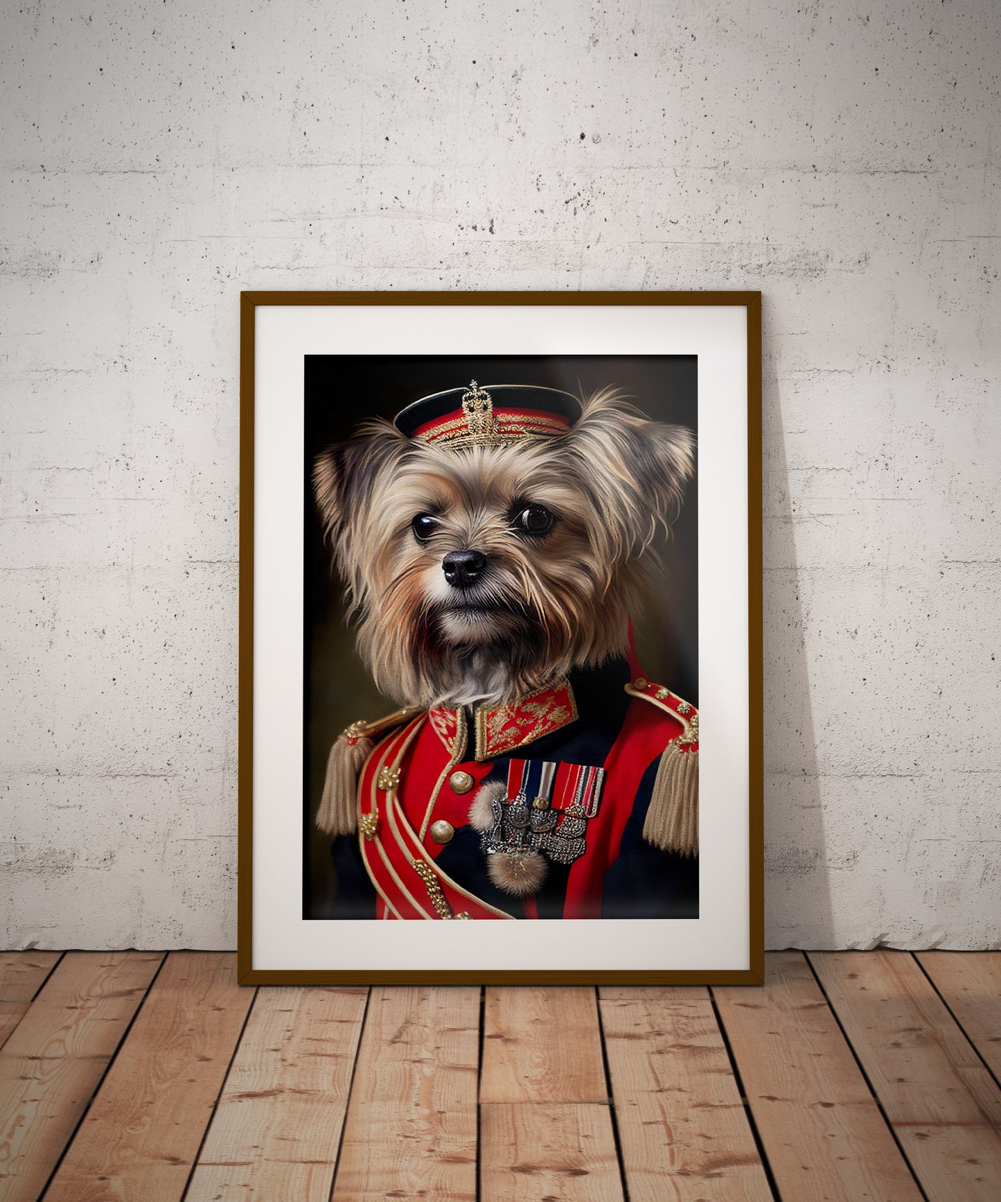 "Yorkshire Dog in Military Uniform Poster – Animal Wall Art, Yorkshire Terrier Wall Decoration"