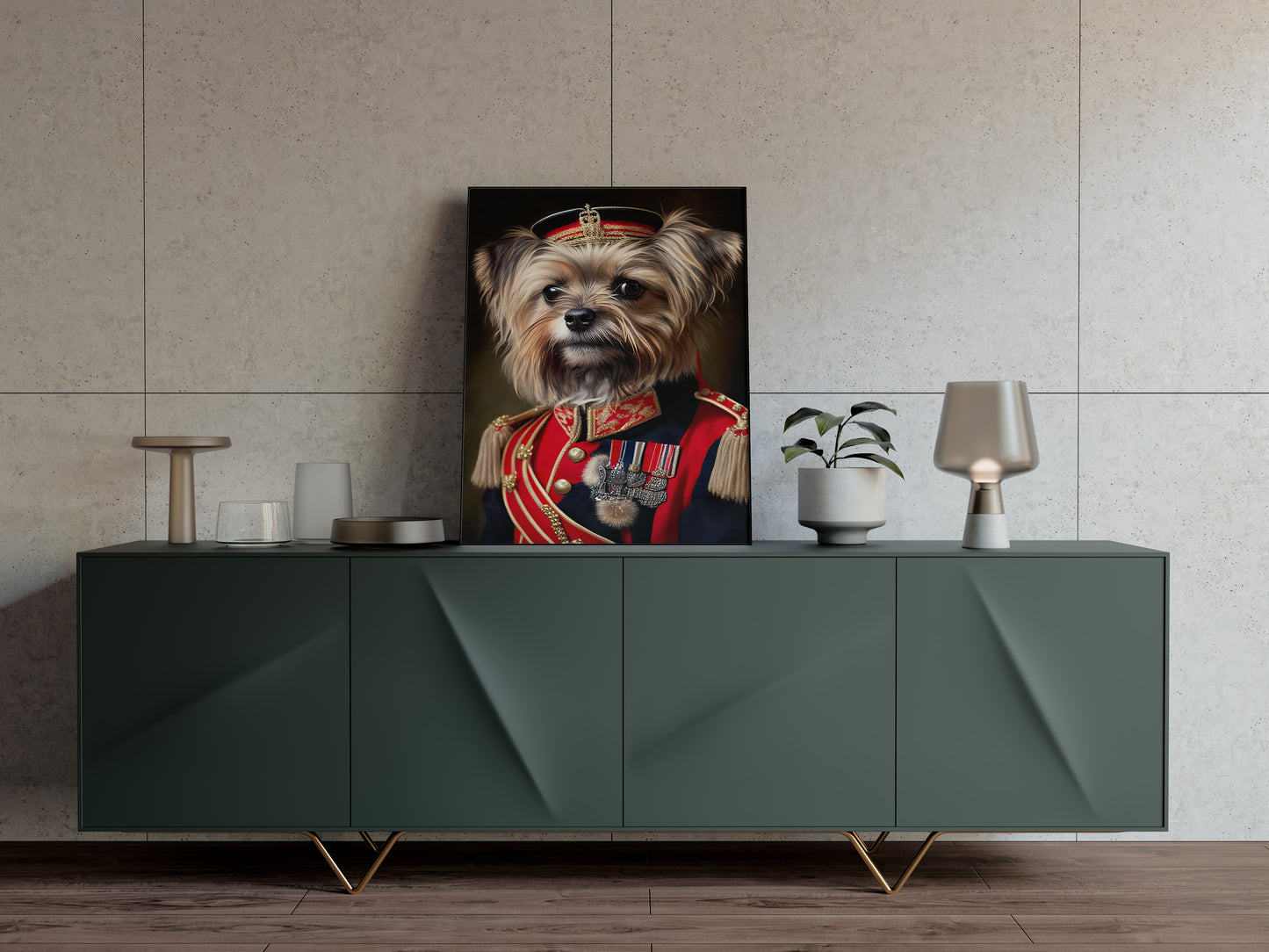 "Yorkshire Dog in Military Uniform Poster – Animal Wall Art, Yorkshire Terrier Wall Decoration"