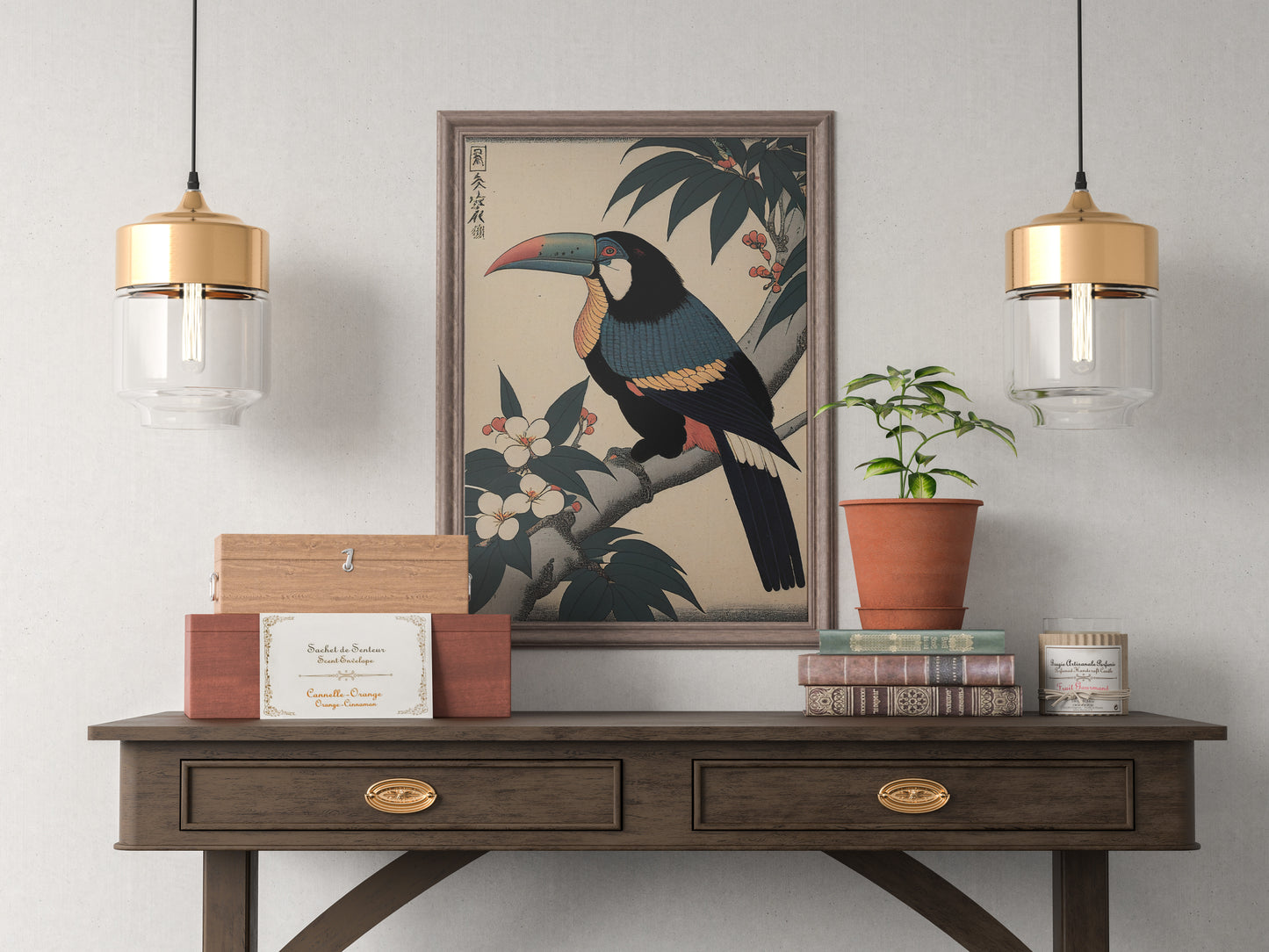 Poster Toucan, Illustration art japonais, Impression Ukiyo-e, Art mural, Décoration murale, Affiche Japonaise