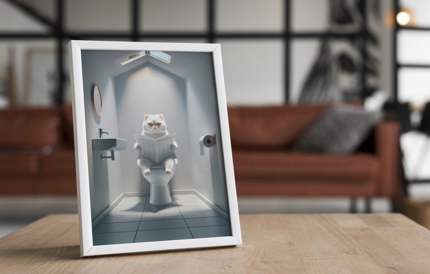 White Exotic Shorthair Cat Poster - Toilet Bathroom Decor Print | Wall Art for Cat Lovers | WC Toilet Poster