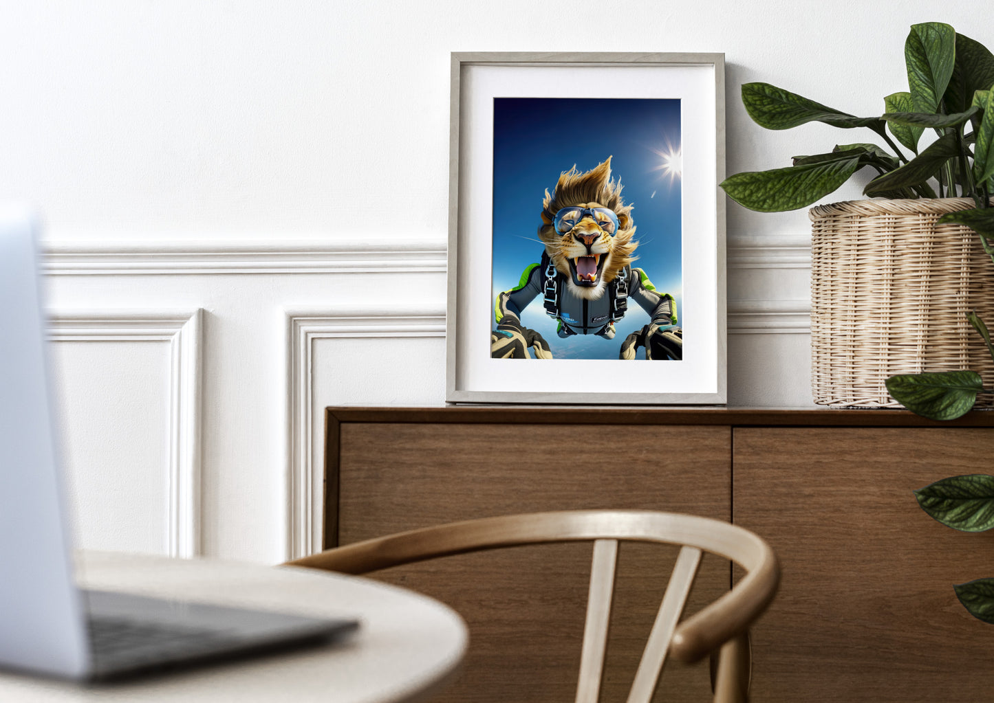 Skydiving Lion Poster - Epic Wall Art - Extreme Sport Decor - Unique Animal Print for Animal Lovers