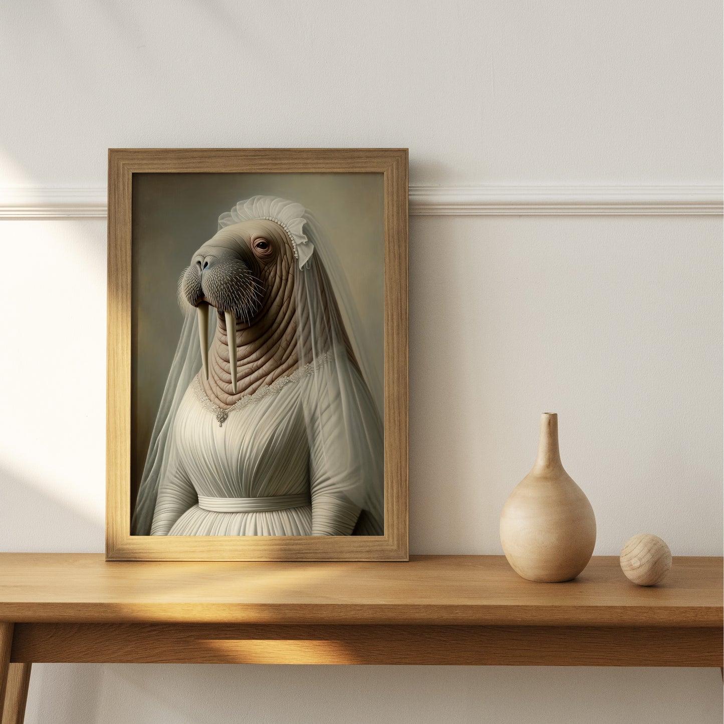 "Funny Walrus in Wedding Dress Poster - Unique Animal Wall Art Decor - Perfect Bride Gift & Framed Option"