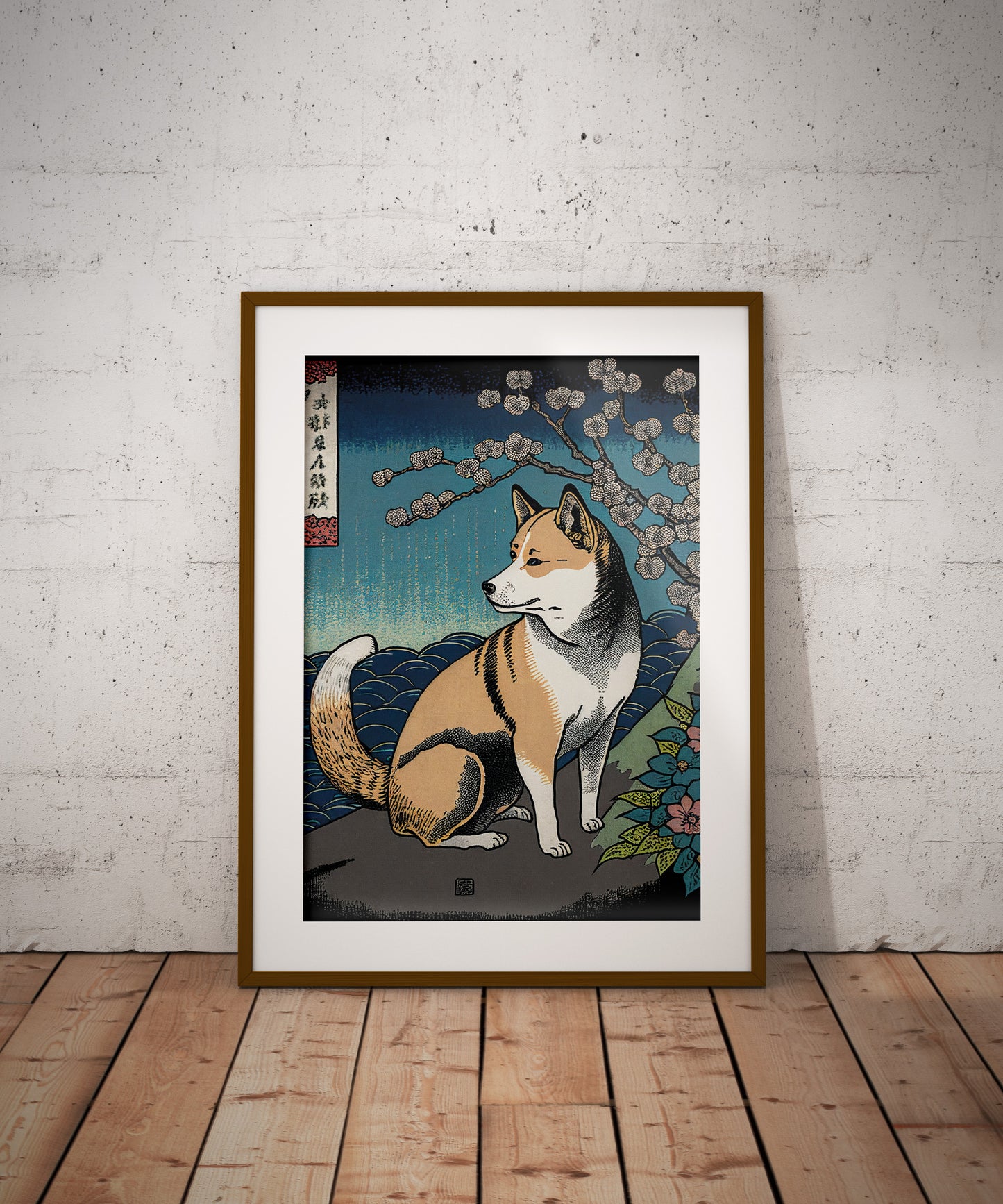 Affiche Murale Shiba-Inu, Art Japonaise Ukiyo-e, Poster Illustration Shiba Inu, Décoration Murale, Art Mural Japonais