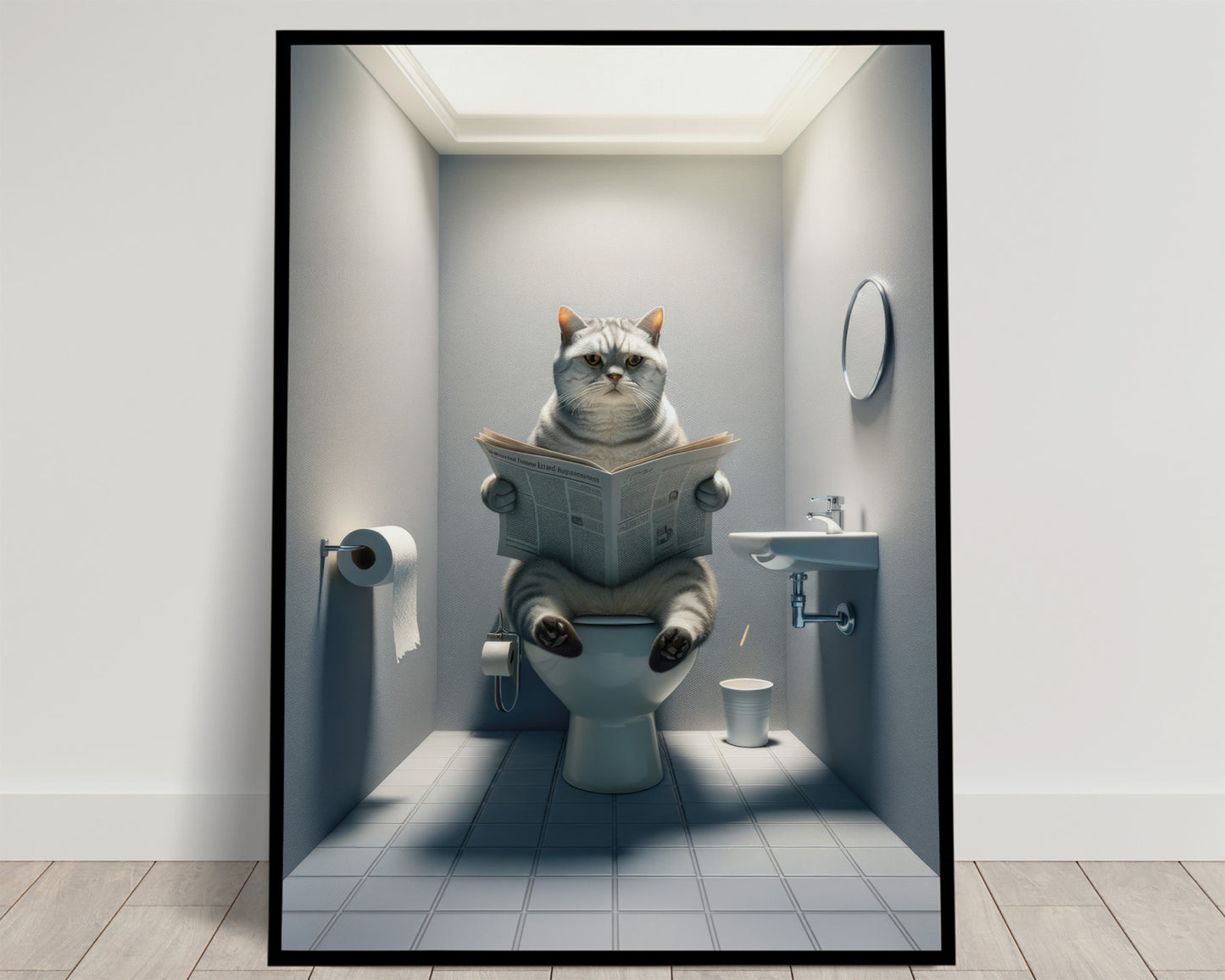 Silver Tabby British Shorthair Cat Bathroom Poster - Funny Wall Art Decor for Toilet - Gag Gift Idea