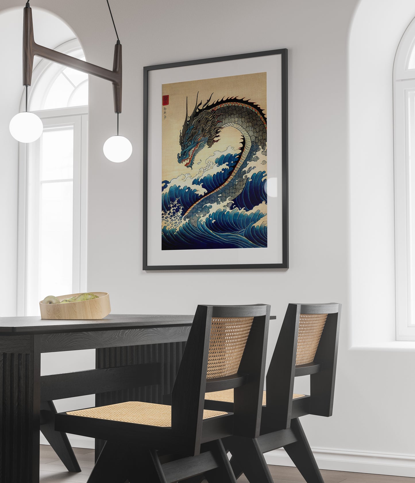 Japanese Art Style Dragon Poster, Nipponese Wall Decoration, Traditional Japanese Wall Art