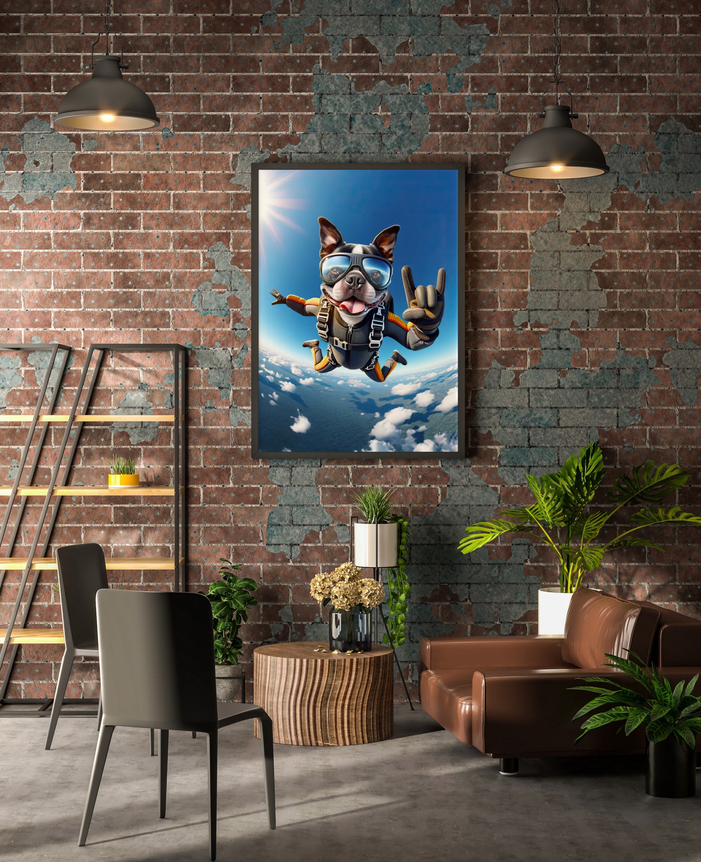 "Epic Skydiving Boston Terrier Poster - Unique Animal Print Wall Art for Dog Lovers - Extreme Sport Decor"