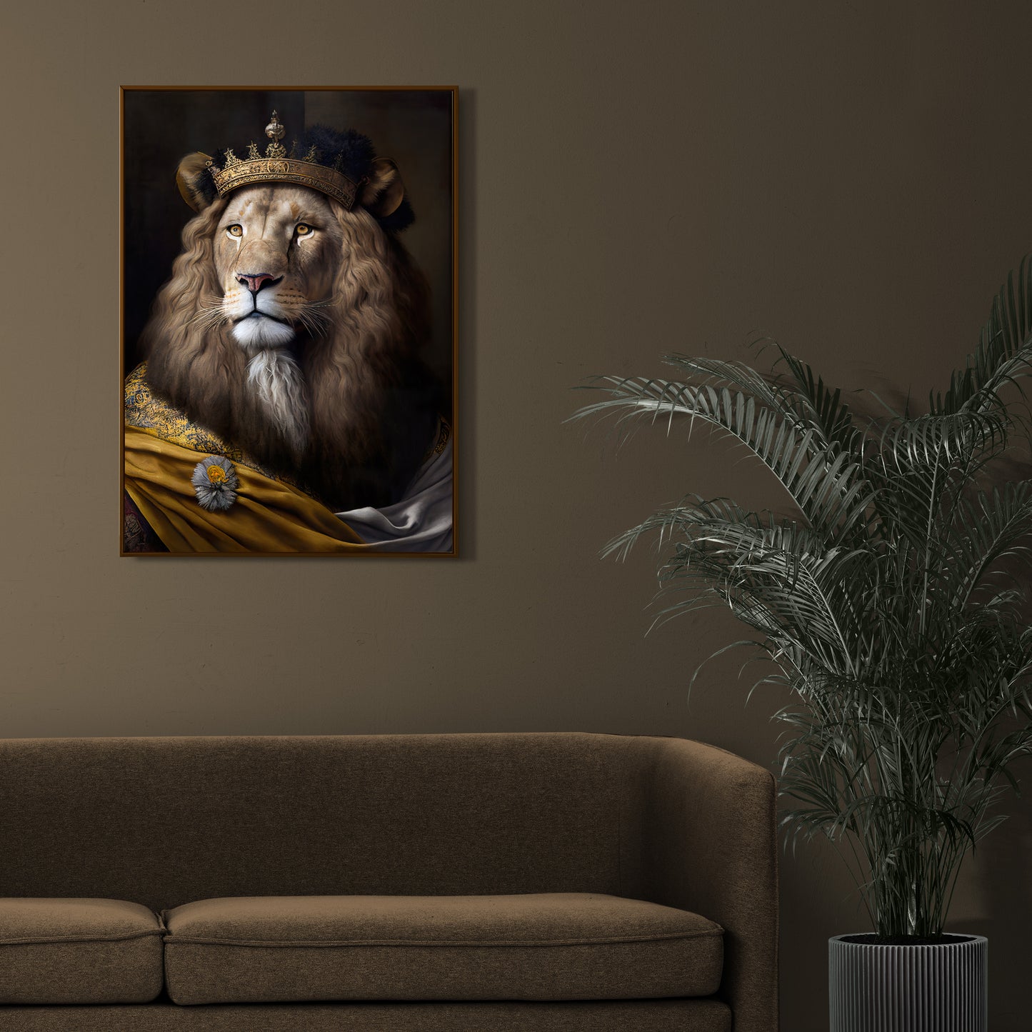 Baroque Style Noble Lion Portrait, Animal Wall Art, Feline Poster, Elegant Wall Decoration for Home & Office