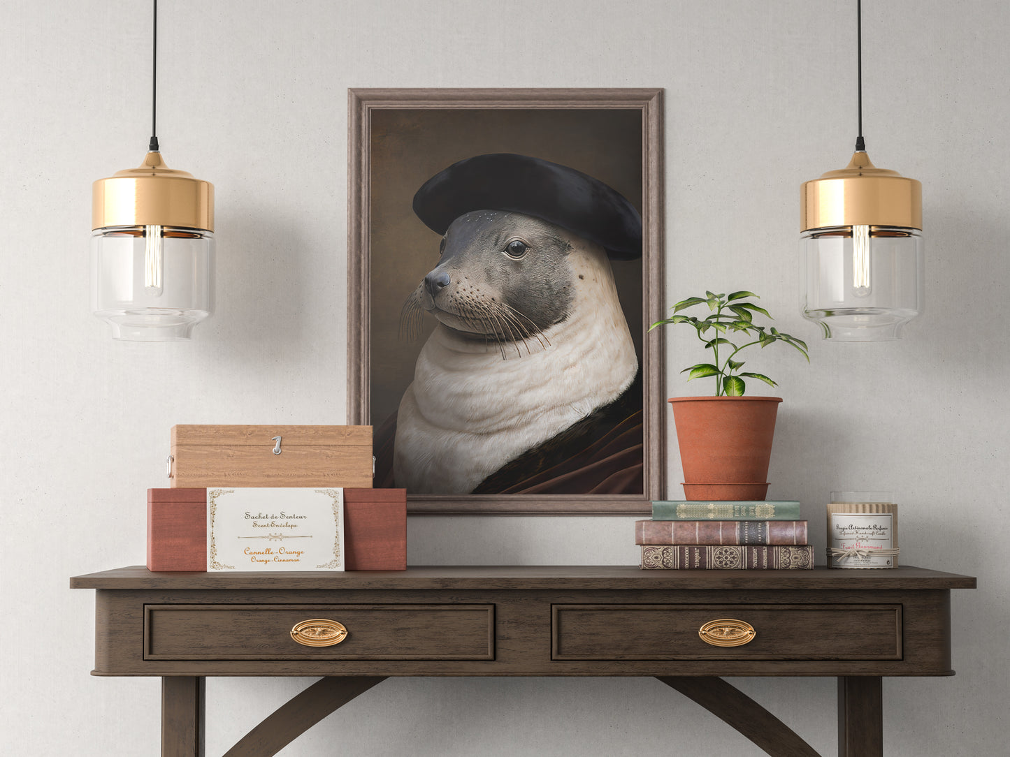 Baroque Style Noble Seal Portrait Poster - Animal Wall Art, Elegant Seal Decoration, Ready to Frame Wall Poster