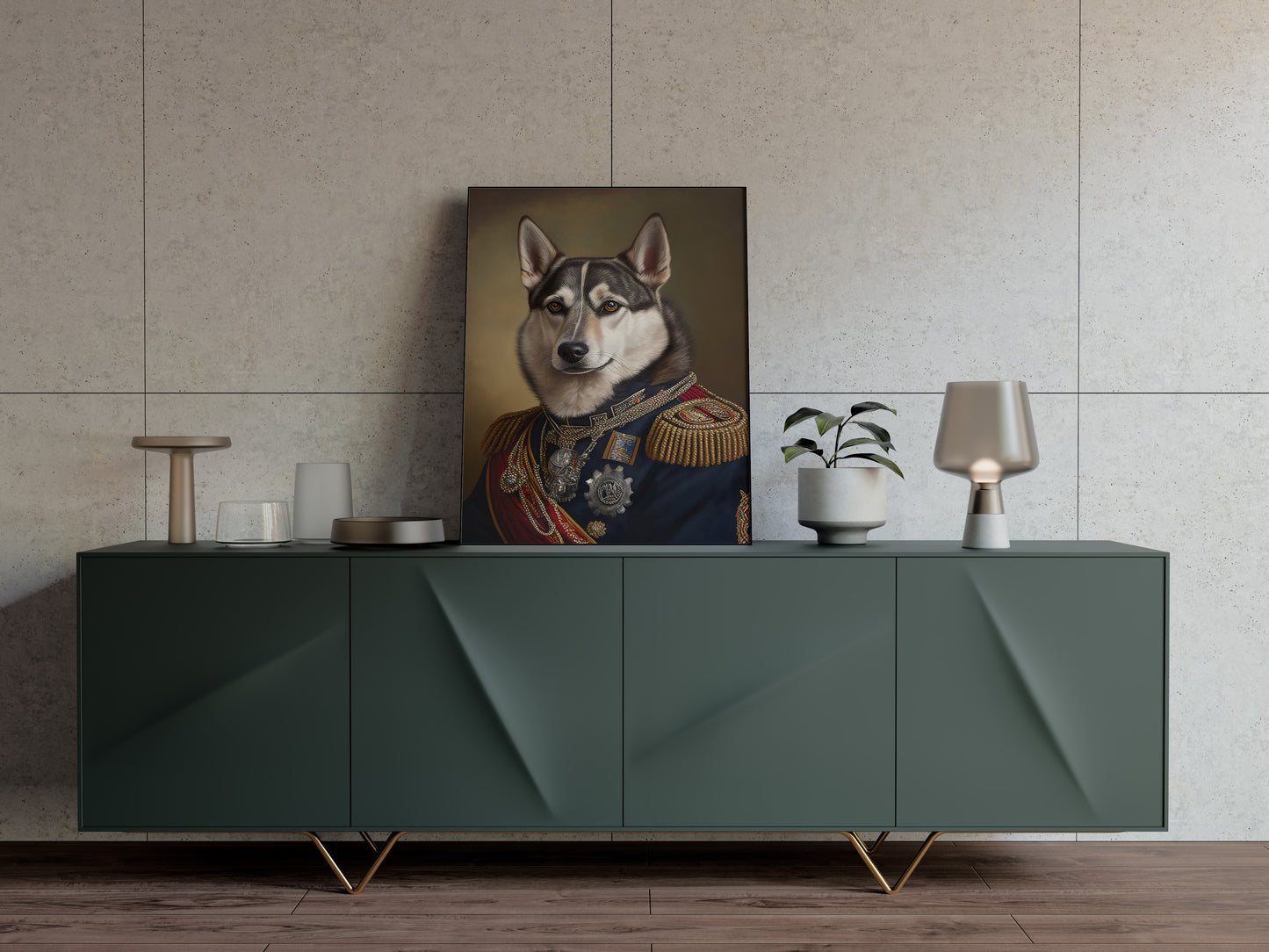 Heroic Husky Poster in Military Uniform - Funny Dog Wall Art, Portrait Print, Unique Husky Decoration