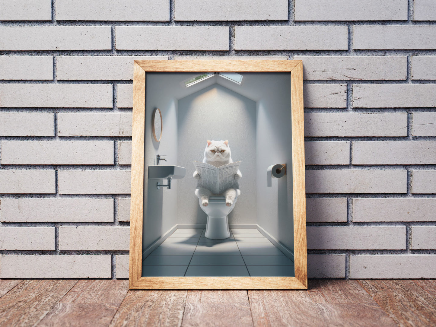 White Exotic Shorthair Cat Poster - Toilet Bathroom Decor Print | Wall Art for Cat Lovers | WC Toilet Poster