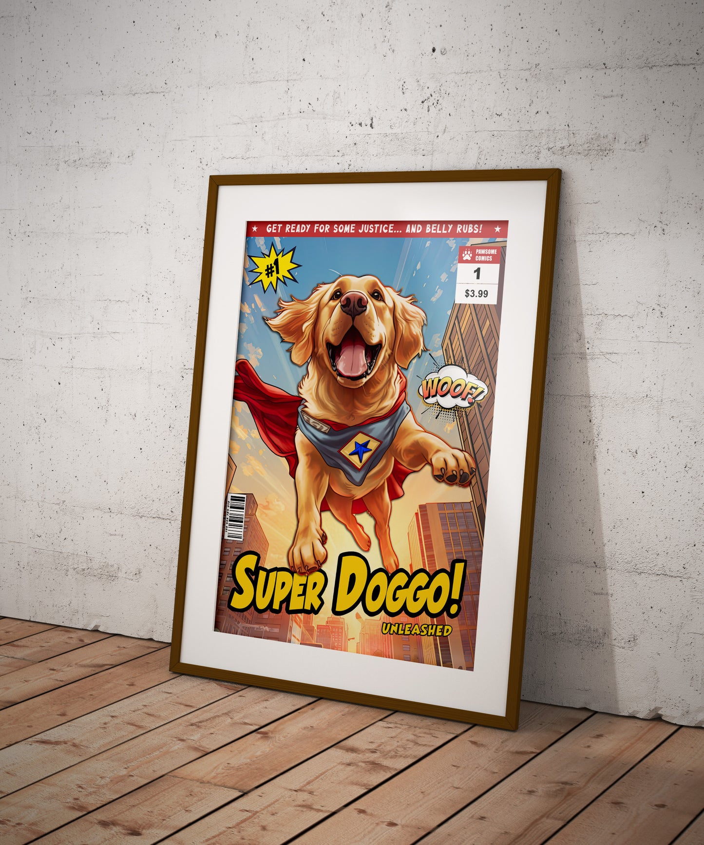 Golden Retriever Superhero Poster - Humorous Wall Art, Perfect Dog Lover Gift, Cartoon Comic Book Cover Print