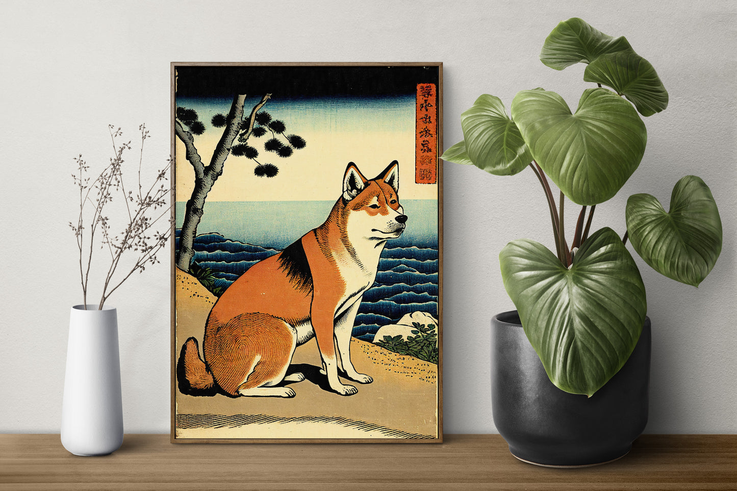 Shiba Inu Dog Poster, Japanese Art Style Illustration, Nipponese Wall Art Decor